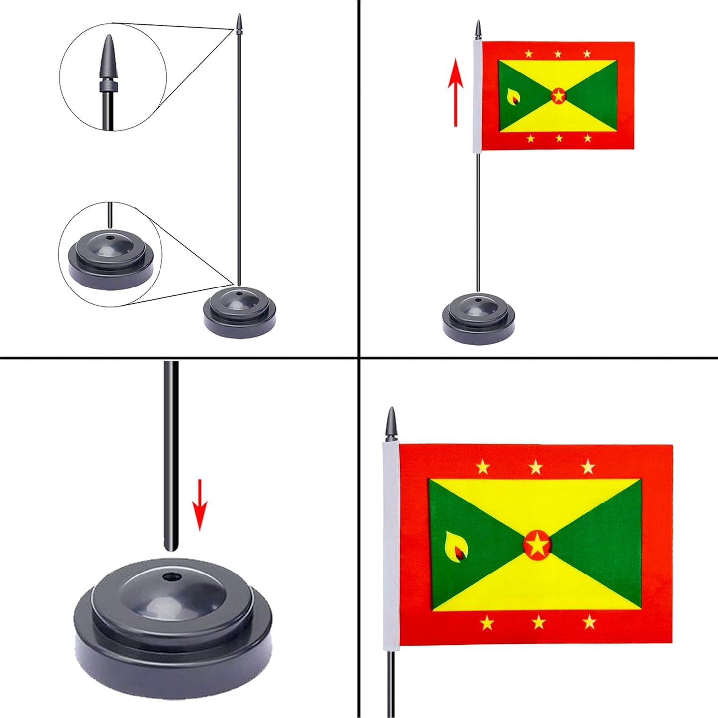WXTWK 2 Pack Grenada Flag Grenada Deluxe Desk Flag Set - Mini Small Grenada Table Office Flags with Black 12" Solid Pole Stand Base Classroom Meeting Desktop Decorations