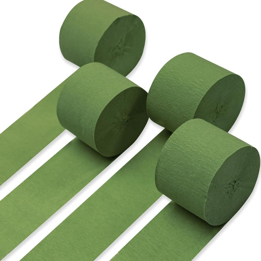 PartyWoo Crepe Paper Streamers 4 Rolls 328ft, Pack of Crepe Paper Kiwi Green Party Streamers, Crepe Paper for Birthday Decorations, Party Decorations, Baby Shower Decorations (1.8 in x 82 Ft/Roll)