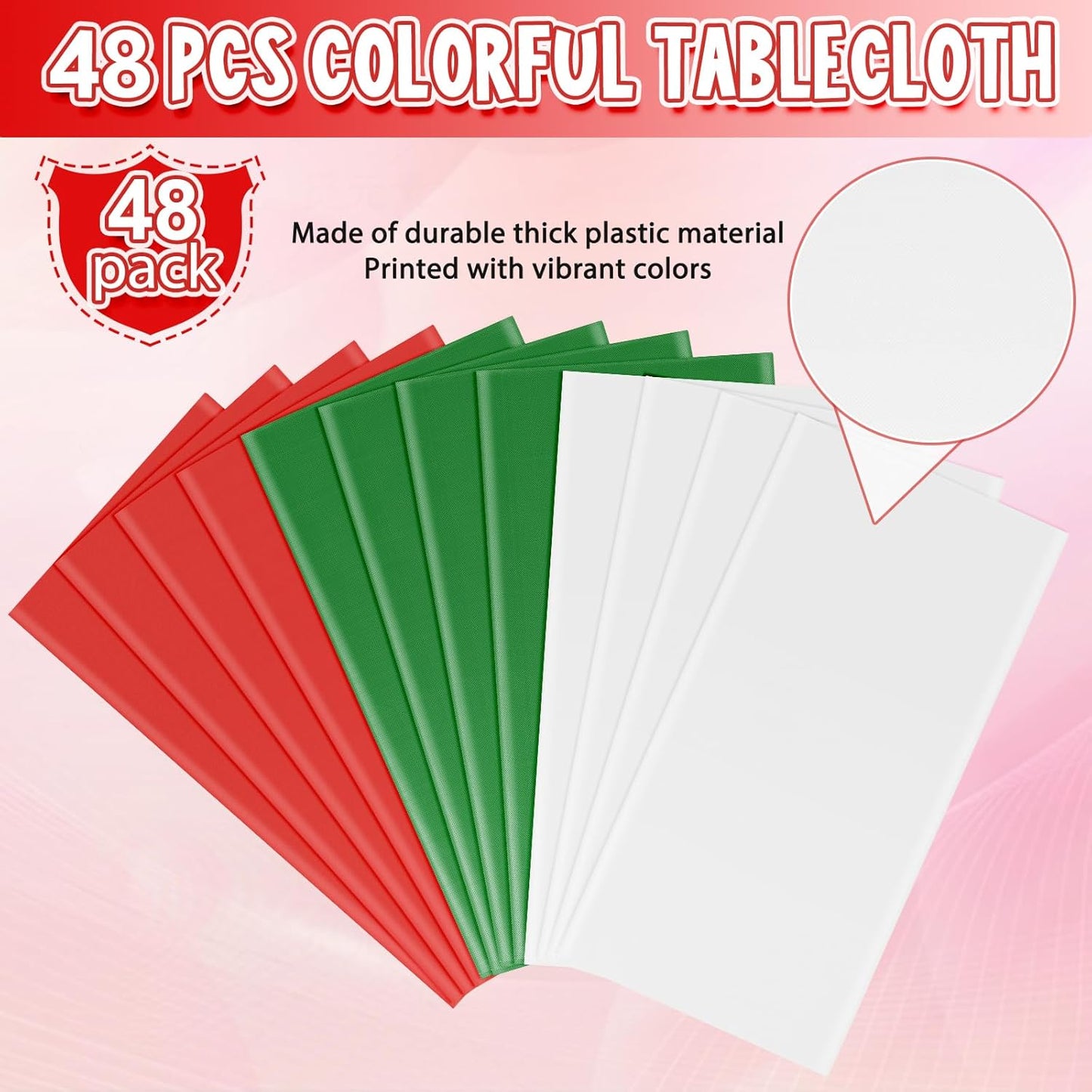 MASHAN 48 Pack Christmas Tablecloth Bulk, Red White Green Disposable Tablecloths, Rectangle Italian Theme Table Covers for Christmas Family Gathering Dining and Italian Party Decoration,54 x 108 Inch