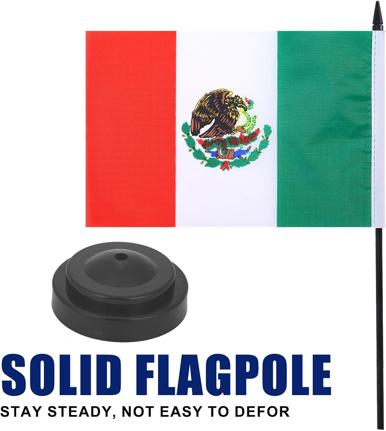 Mexico Desk Flag 12" Solid Pole Deluxe Set Mexican Flags Banner Mini Small Mexico Office Table Flags with Black Stand Base Desktop Decorations(2Pack)