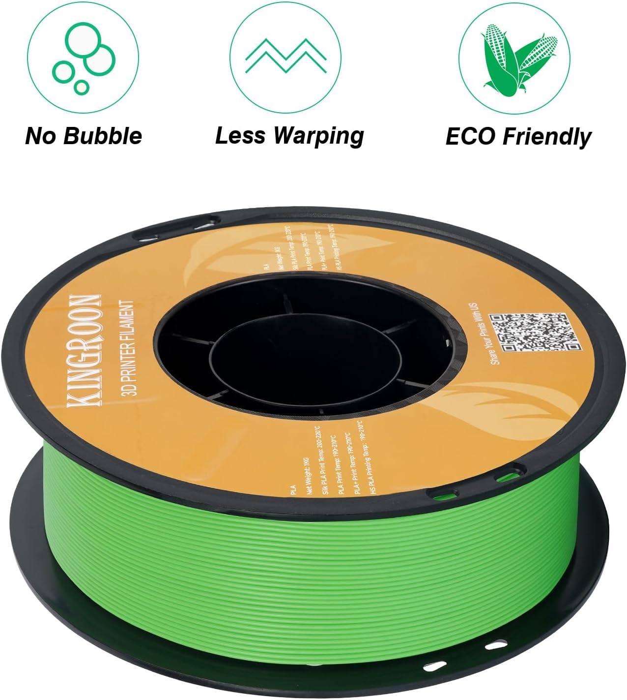 Kingroon PLA Filament 1.75mm 3D Printer Filament Bright Green Pla Filament 1kg Filament Dimensional Accuracy +/- 0.02mm, Fit Most FDM Printer,Green Apple