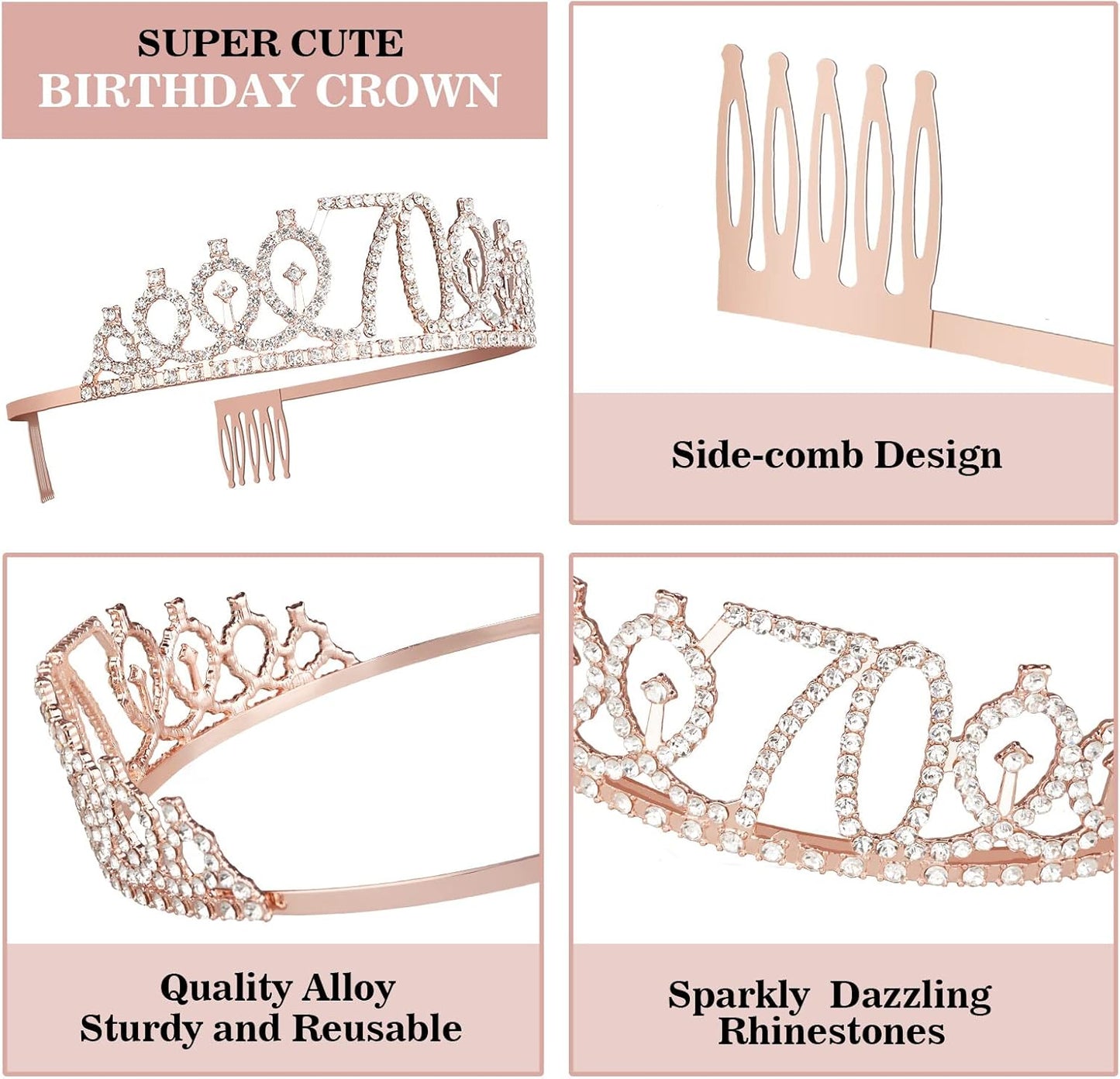 70th Birthday Decorations for Women, Including Sash, Crown/Tiara, Candles, Cake Topper, 70th Birthday Gifts for Women