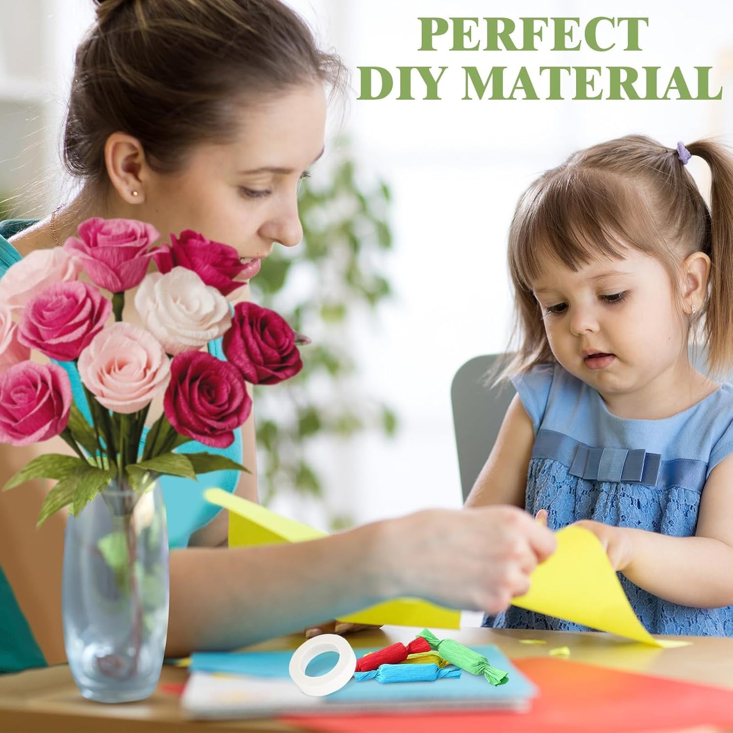 Humyoun 24 Pack Crepe Paper Rolls 16 Inch Wide 8.2ft Long Crepe Paper Flower Streamer with 60 Floral Stem Wires and 2 Floral Tapes for Flower Making DIY Birthday Wedding Decoration (Classic Color)