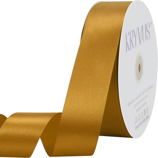 Gold Satin Ribbon 1-1/2 inch X Continuous 100 Yards, Single Face Polyester Ribbon Perfect for Gift Wrapping, Flower Bouquet, Wedding Decor, Crafts, Bow Making, Sewing and More