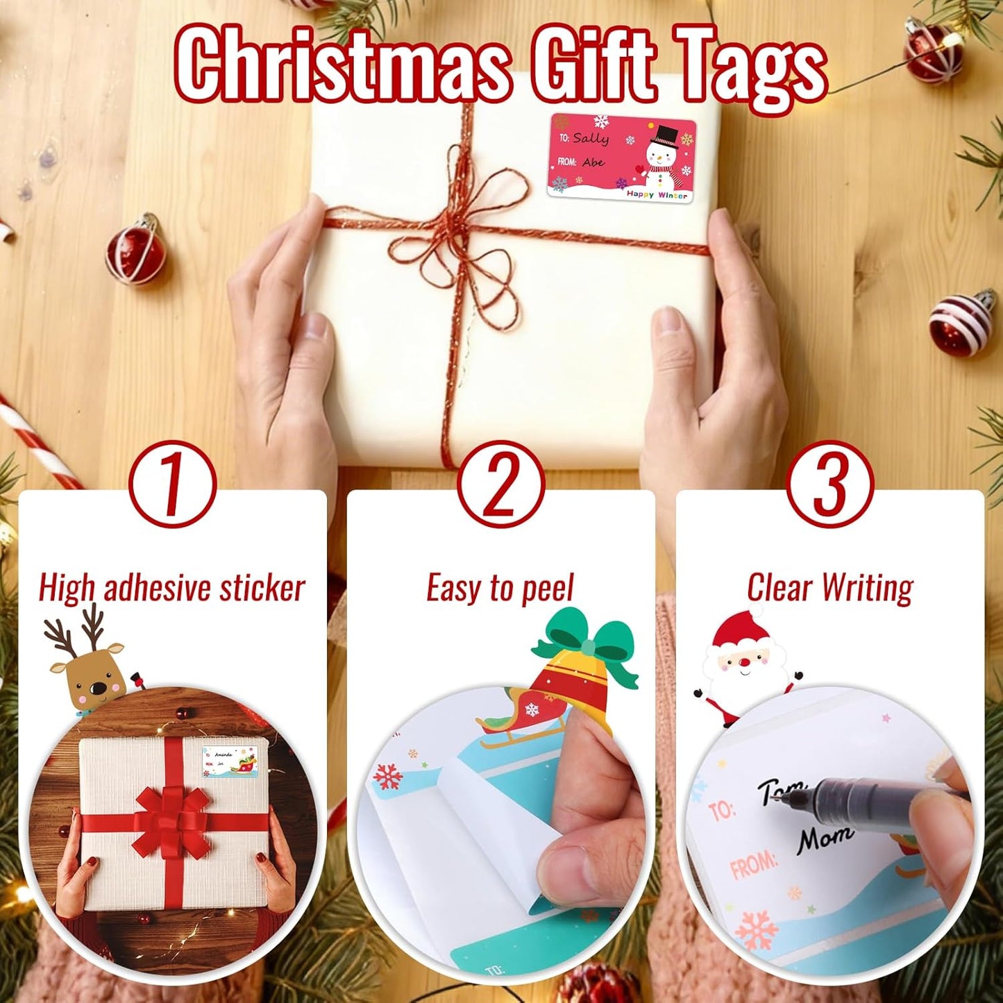 500 PCS Tags - Santa Claus Stickers, Self-Adhesive Cartoon Christmas Tags for Festival & Holiday Decor