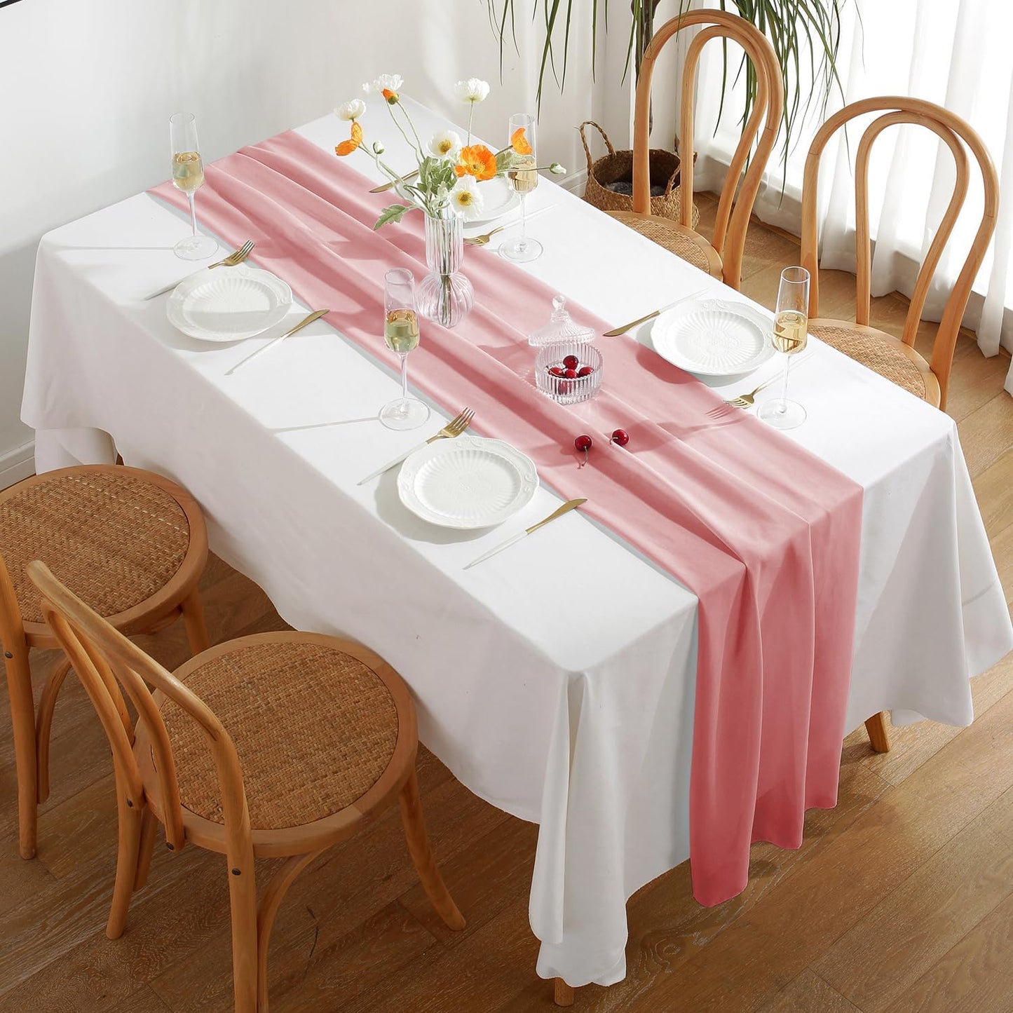 2 Pack 10 Ft Chiffon Table Runner Blush Pink Gauze Long Table Runners 27x120 Inches Sheer Tulle Table Runner for Rustic Wedding Reception Bridal Shower Decorations Birthday Party