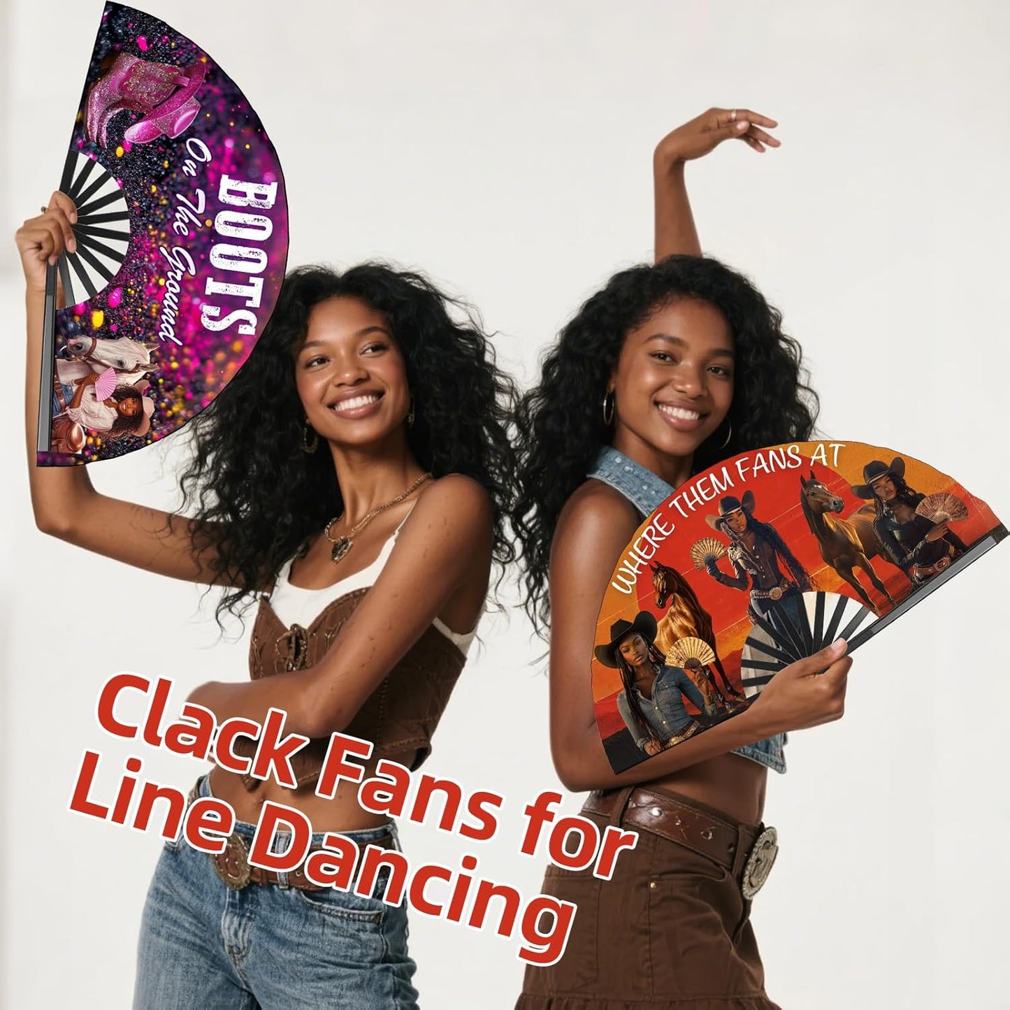 Where Them Fans at Folding Fans for Line Dancing, Boots On The Ground, Line Dance Popping Fan, Western Clack Fan for Dance, Party, Decoration, 13In