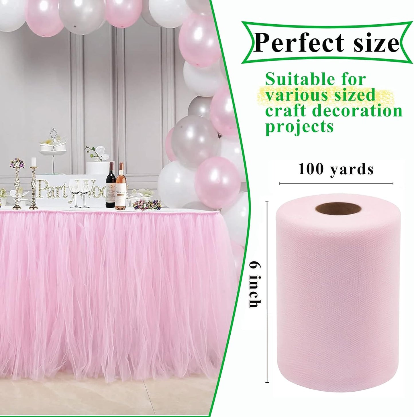 Light Pink Tulle Fabric Rolls 6 Inch by 100 Yards (300 feet) Fabric Spool Tulle Ribbon for DIY Light Pink Tutu Bow Baby Shower Easter Birthday Party Wedding Decorations Christmas Craft Supplies