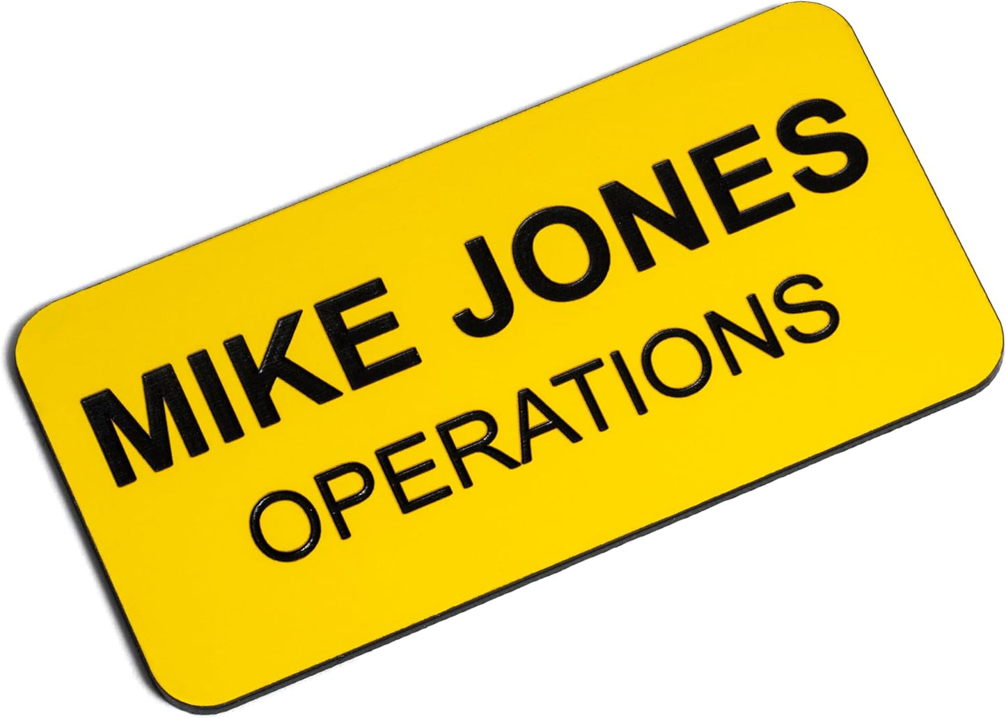 Custom Engraved Name Tag Badges – Personalized Identification with Pin or Magnetic Backing, 1.5 Inch x 3 Inches, Yellow/Black