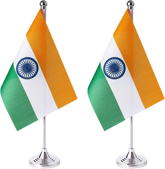 ZXvZYT 2 Pack India flag Indian Table Flag Small Mini Indian Desk Flags With Stand Base,International Festival Events Celebration Decorate,Home office Decorations