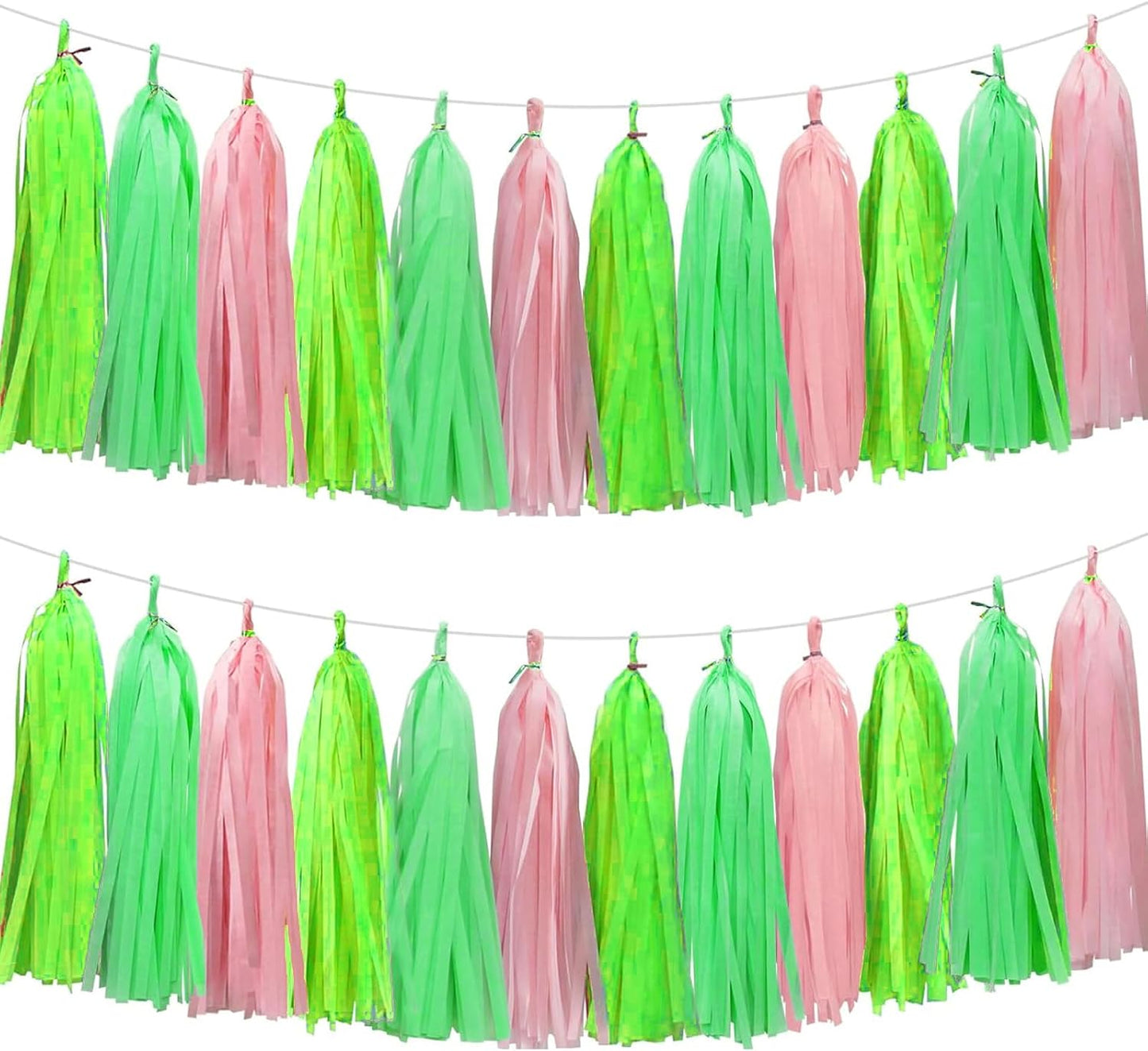 Green Light Green and Pink Tassel Garland Banner Paper Tassels for Party Decorations,Pack of 15