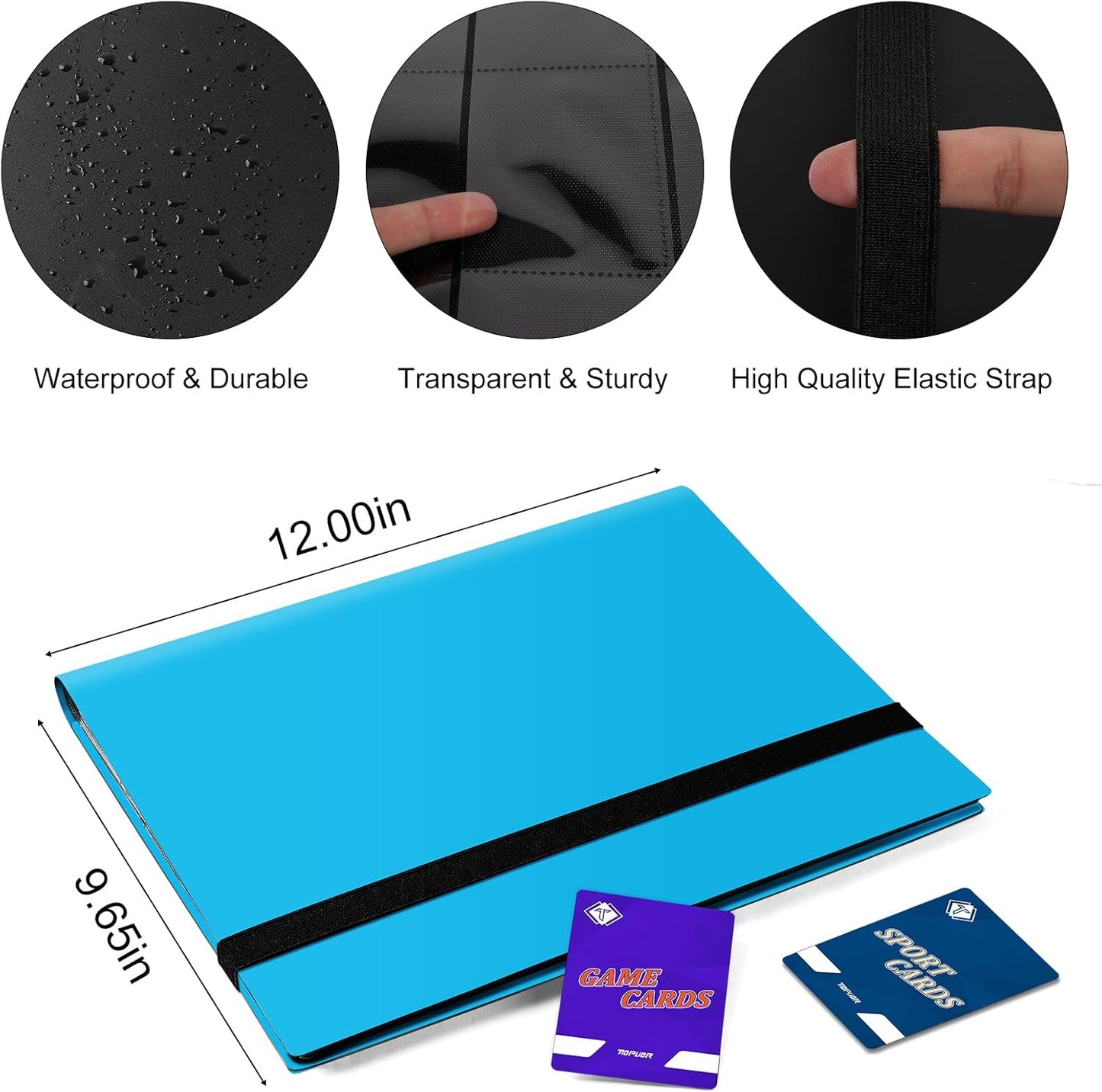 Trading Card Binder Holder 9 Pocket Card Album Folder, Card Collection Binder with 360 Side Loading Pocket Card Book Fit for MTG Game Football Sports Cards TCG Baseball Cards Binder (Sky Blue)