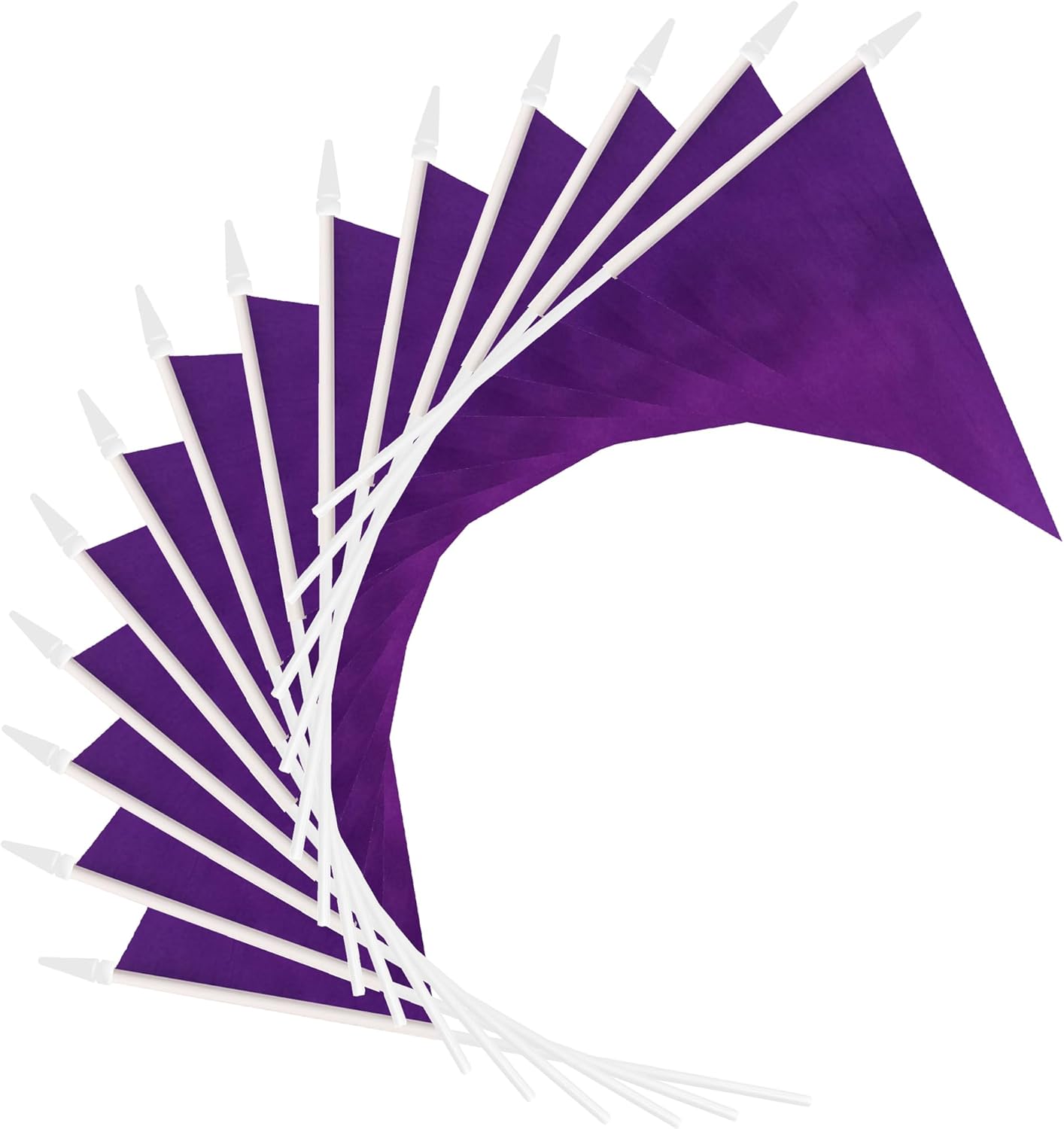 12 Pack Purple Pennant Flags Small Mini Hand Held Solid Color Pennant On Sticks Flags with 12.6"Solid Pole & Spear Top,Party Events Celebration,School,Grand Opening,Kids Birthday,Sports Clubs,Flower Pot