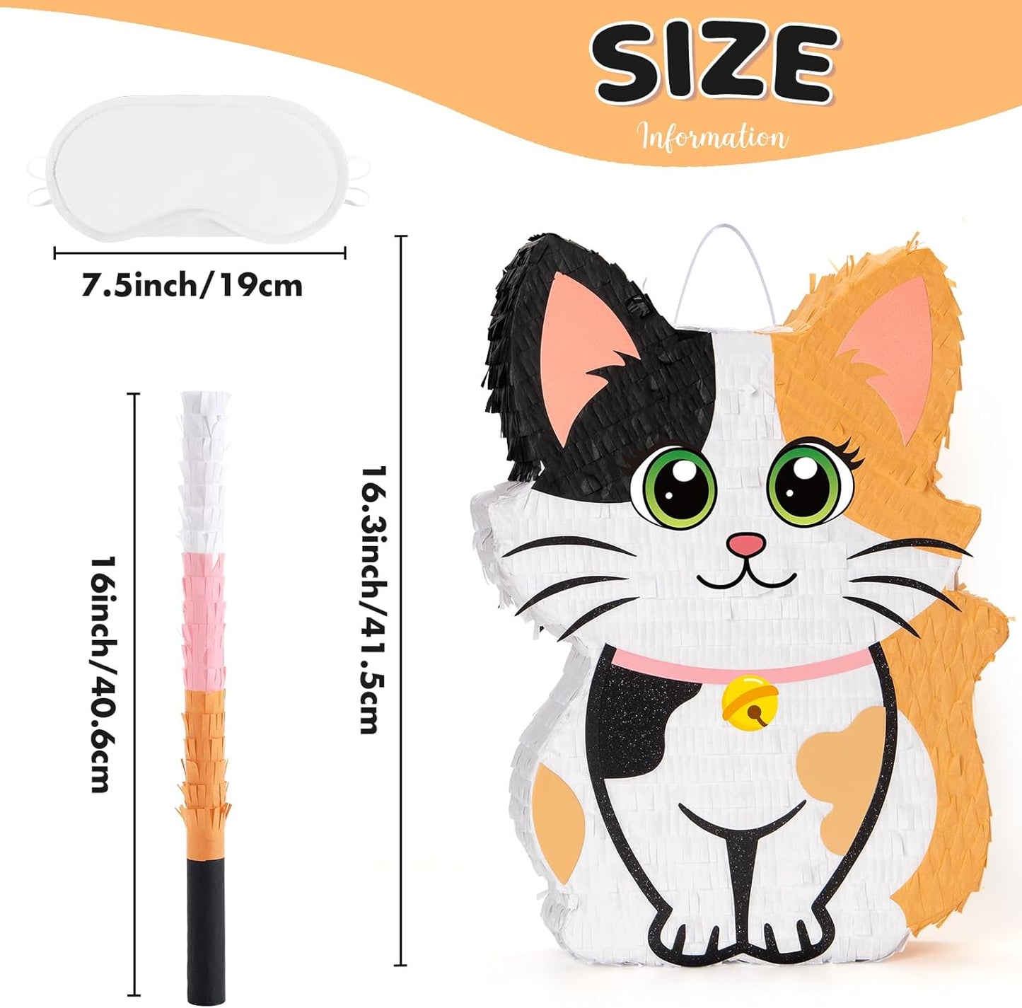 Wernnsai Kitten Cat Piñata - Cat Kitten Decorations For Kids Girls Birthday Cute Animal Party Game For Cat Lady KittenParty Supplies Favor With Bat Blindfold 16“ x 12.5" x 3"