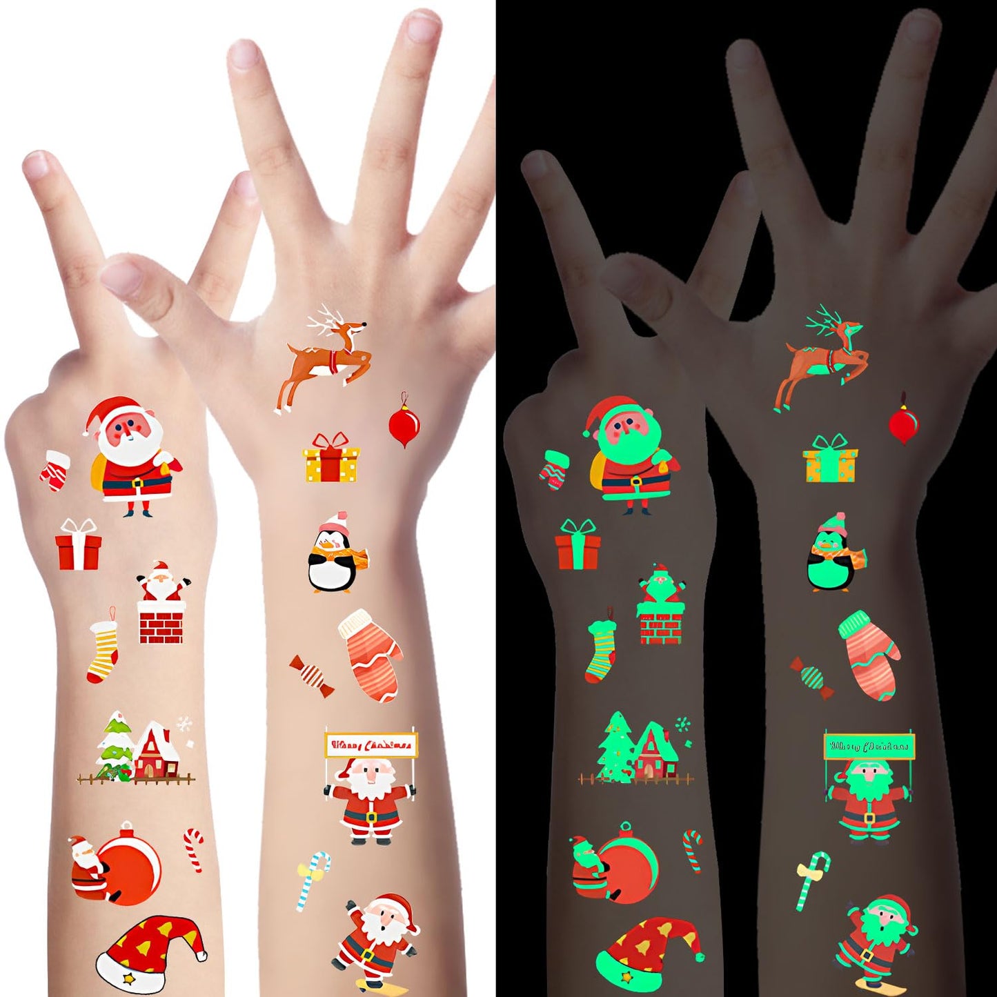LOMIMOS 240PCS Christmas Temporary Tattoos for Kids,Christmas Party Favors Glow In The Dark Tattoos Waterproof Stickers For Boys and Girls Stocking Stuffers Xmas Gift Goody Bag Stuffers Bulk