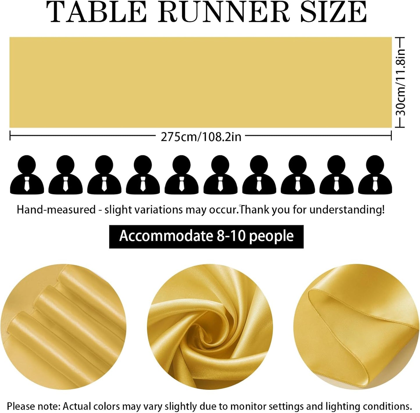 SHEJIZE 2 Pack Light Gold Satin Table Runner 12x108 Inches Long, Bright Silky Smooth Satin Table Runner Table Decor for Wedding Banquet Christmas Prom Event Birthday Party