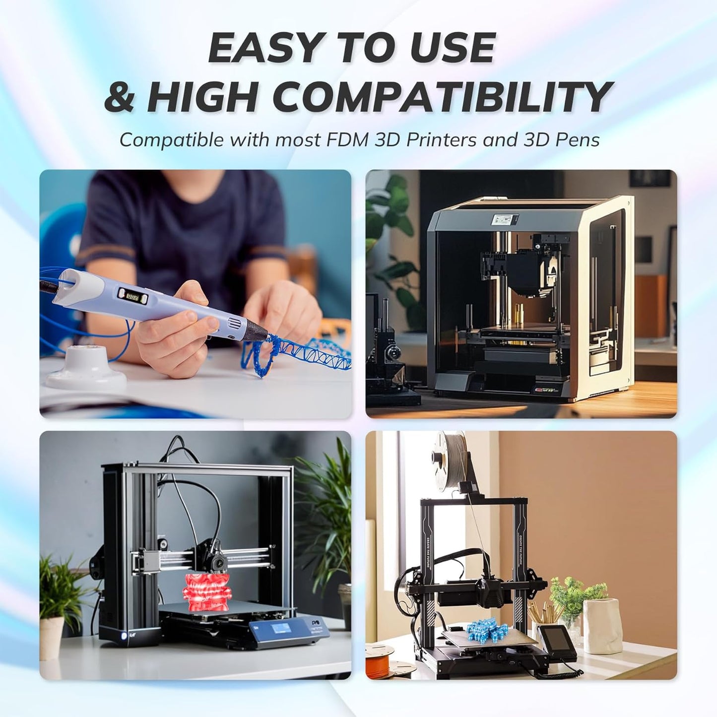 AMOLEN Silk PLA 3D Printer Filament Bundle, Shiny Multicolor Rainbow Filament 1.75mm Pack, Fast Color Change 3D Printing Filament, Red White & Blue Pink White, 1KG X 2 Spools