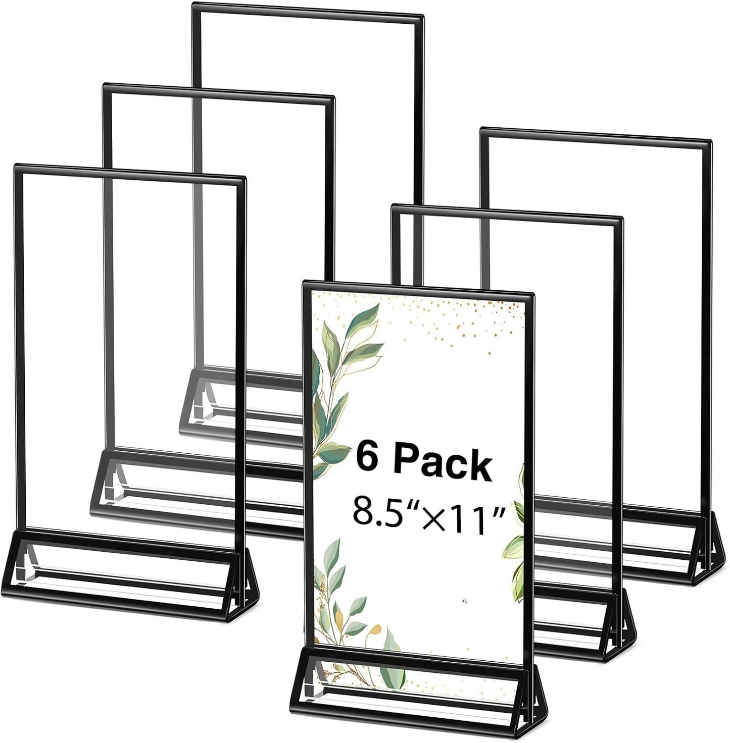 Zonon Acrylic Sign Holder 5x7, 6 Pack Vertical Double Sided Menu Display Stand with Borders, Double Sided Wedding Table Menu Holders Picture Frames for Restaurant, Christmas Party(8.5 x 11 Inch)