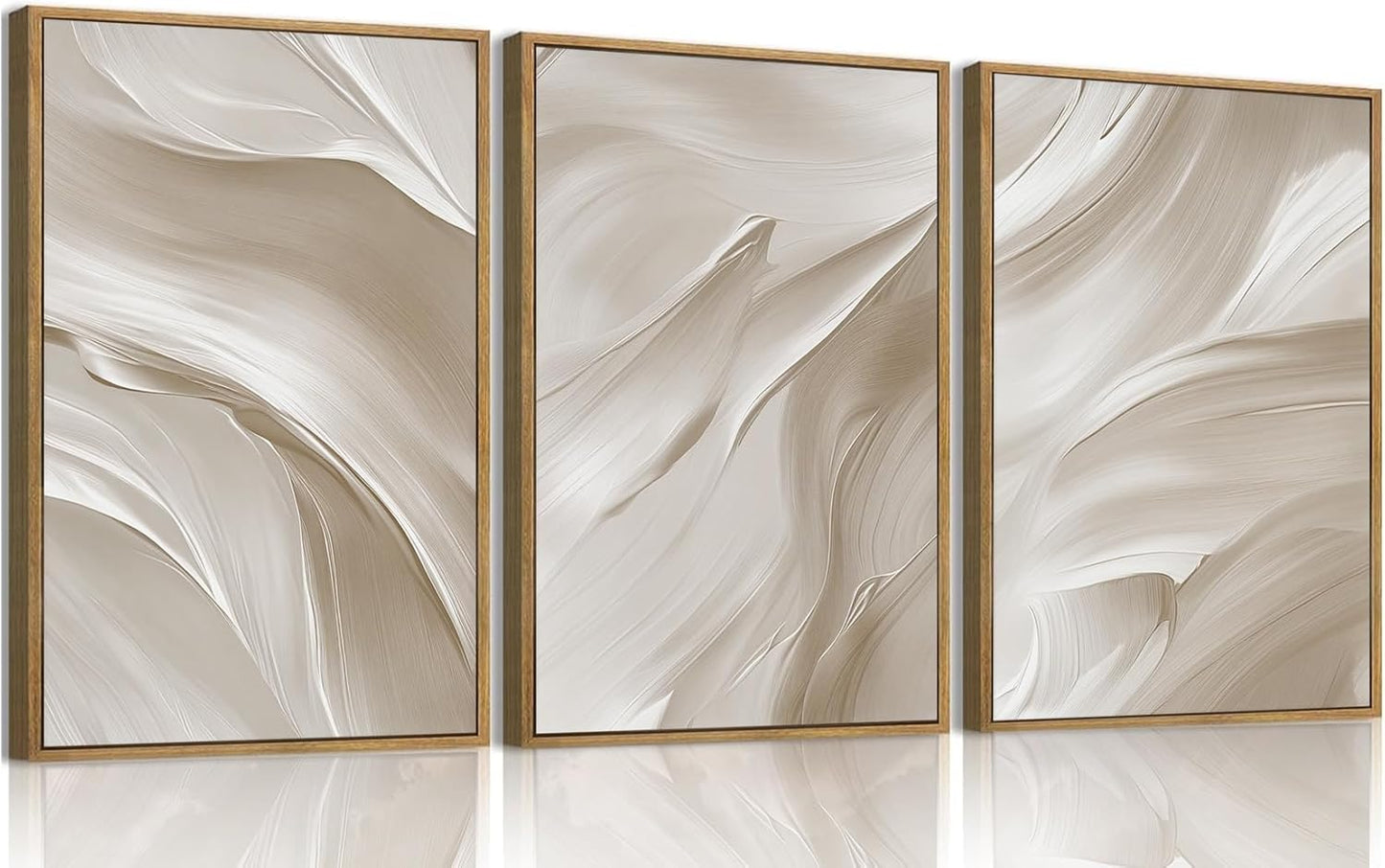 myusuar 3 Piece Large Abstract Framed Wall Art For Living Room, Smoke Texture Ink Beige White Canvas Wall Art Modern Minimalist Art Prints Wall Décor For Bedroom Office 16x24in