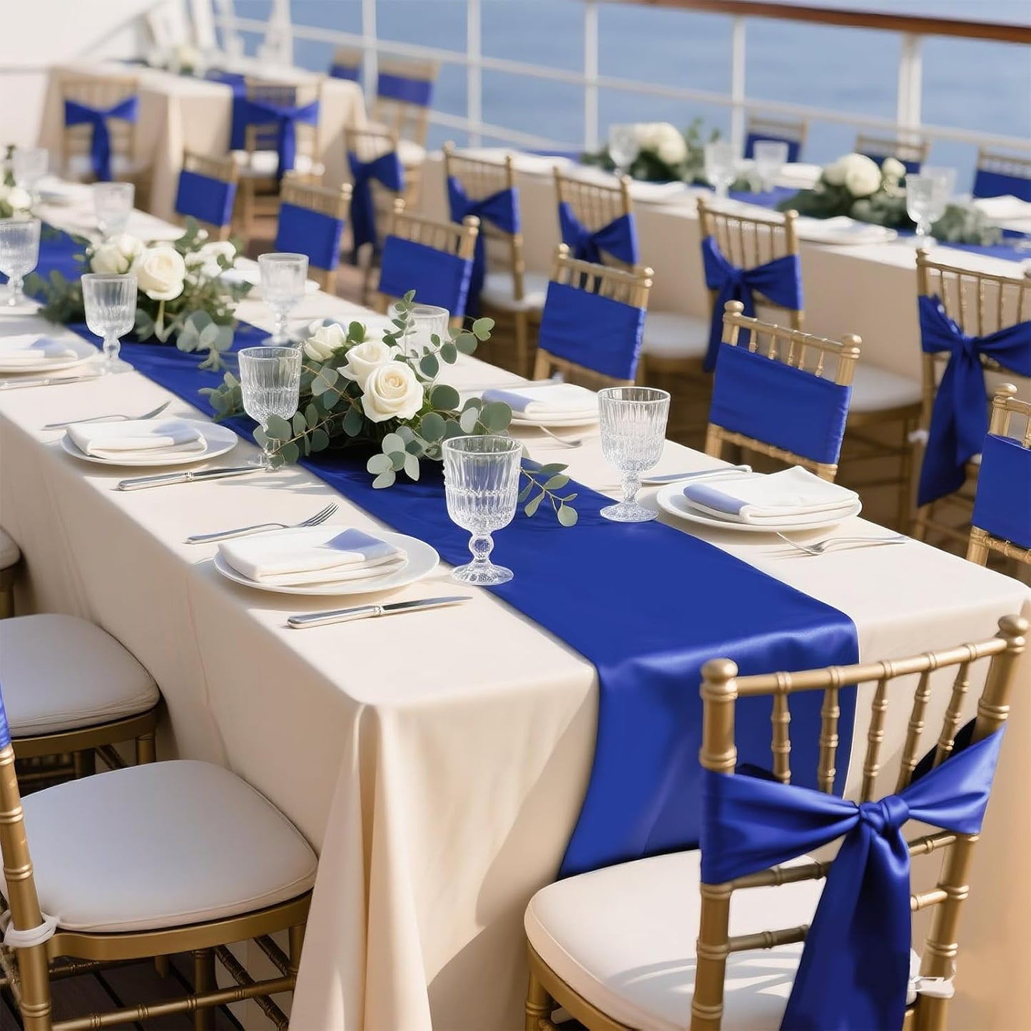 SHEJIZE 20 Pack Royal Blue Satin Table Runner 12x108 Inches Long, Bright Silky Smooth Satin Table Runner Table Decor for Wedding Banquet Christmas Prom Event Birthday Party