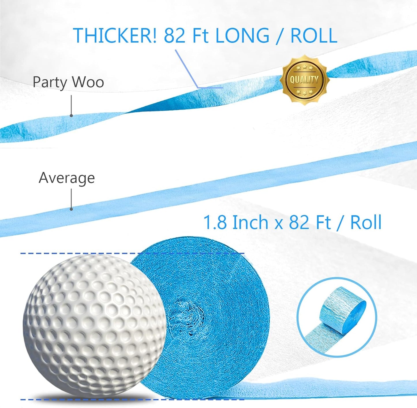 PartyWoo White and Blue Crepe Paper Streamers 4pcs 328ft Pack of Light Blue Pearl White Crepe Paper Streamers for Birthday Gender Reveal Baby Shower Graduation Pool Under The Sea Party Decorations