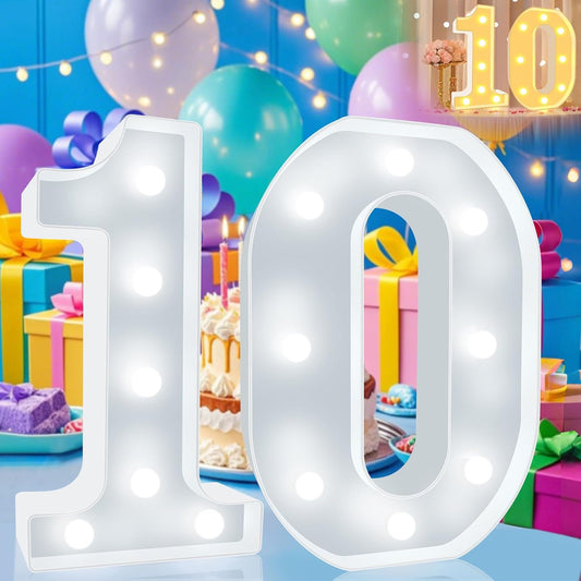 Pooqla 10th Birthday Decoration for Girls Boys, Decorative LED Light Up Numbers, Marquee Numbers 10 Sign for Party Backdrop 10th Wedding Anniversary Decor, Warm White and Cool White Number 10