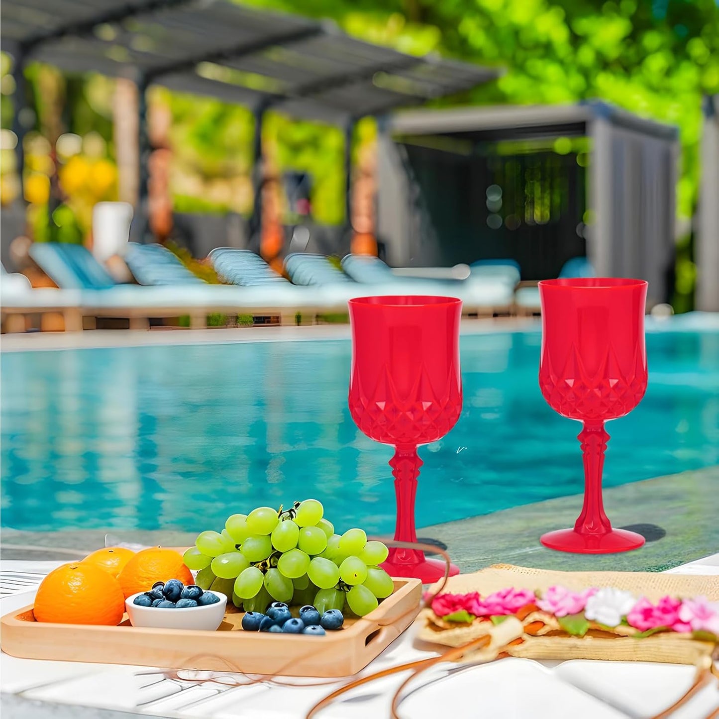 JLYLOL Plastic Vintage Wine Glasses 7OZ Plastic Goblets Vintage Drinking Glasses 24PCS Retro Wedding Glassware Water Goblets Reusable Drinking Cups for Party,Reception,Celebration,Bar,Whiskey(Red)