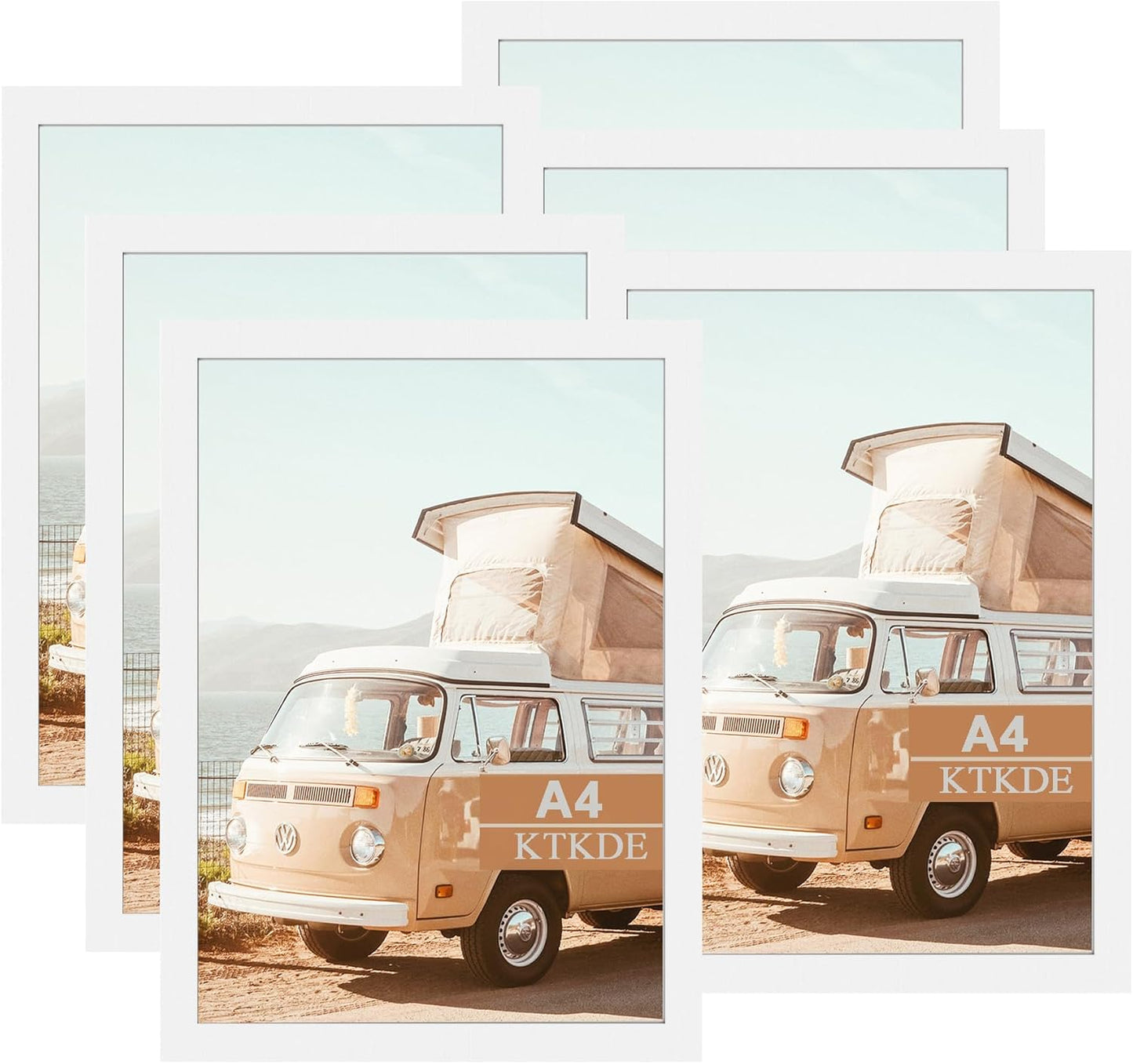 KTKDE A4 Picture Frame White set of 6 with Shatter-Resistant Glass - 8.3x11.7 Frame with Engineered Wood - Signature Collection - A4 Frame for Tabletop and Wall Home Decor best gift