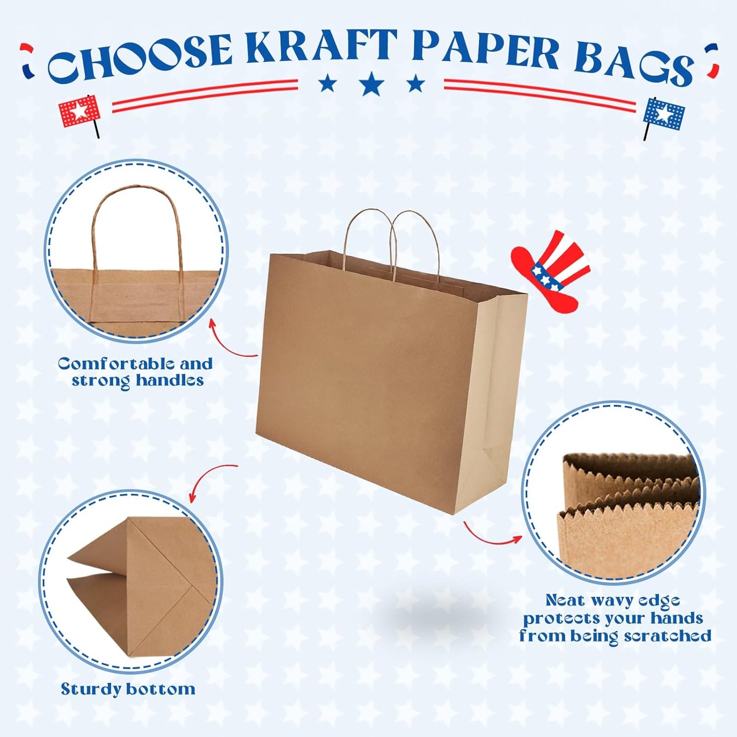 MESHA Large Brown Paper Bags with Handles 16x6x12 Inch 25 Pack Gift Shopping Bags Large Craft Bag Kraft Bag for Small Business