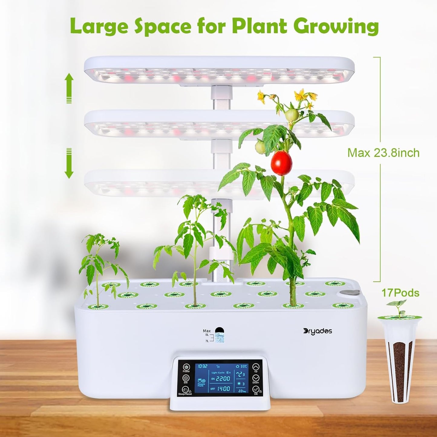 Indoor Gardening 17 Pods Hydroponics Growing System Kit Smart Lighting Setting, Herb Garden Planter with Full Spectrum Grow Light Provides Year Round Harvest - White