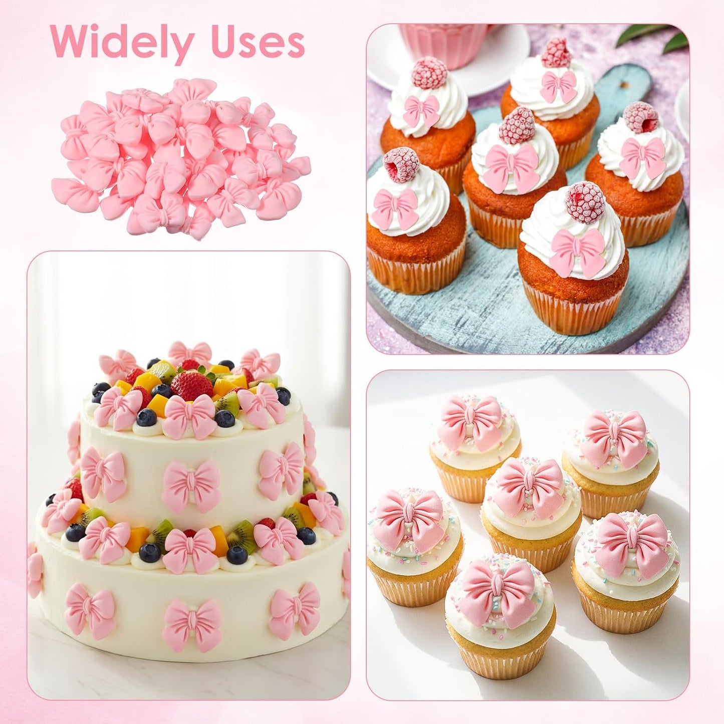 30Pcs Pink Bow Cupcake Decorations, Bow Cake Topper Supplies, Pink Bows Cupcake Toppers, Bowknot Cupcakes Toppers Cake Dessert Picks Decoration for Baby Shower Birthday