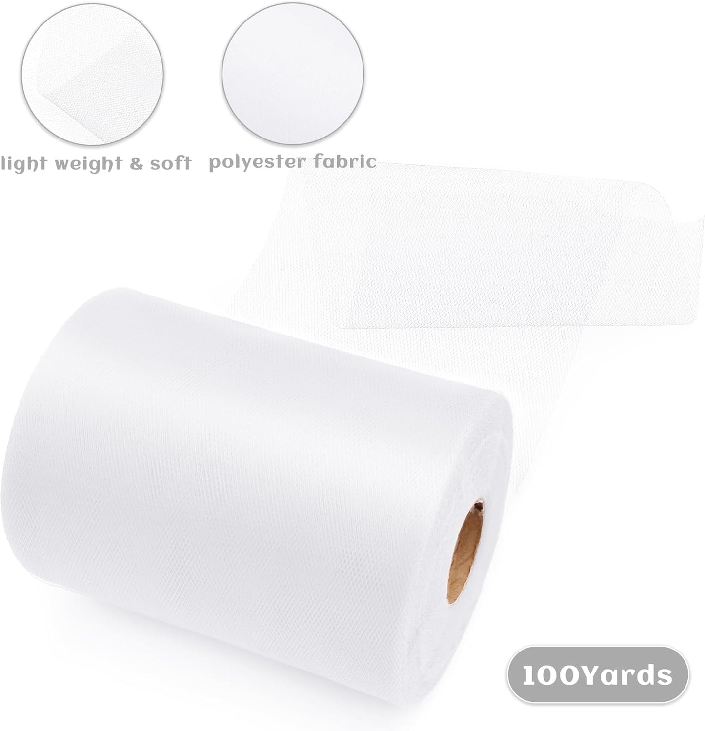 6 Inch × 100 Yards(300 Feet) Tulle Mesh Ribbon White Tulle Fabric Ribbon Roll Netting Spool for Tutu Skirt DIY Craft Wedding Home Decor Party Gift Wrapping Ornaments