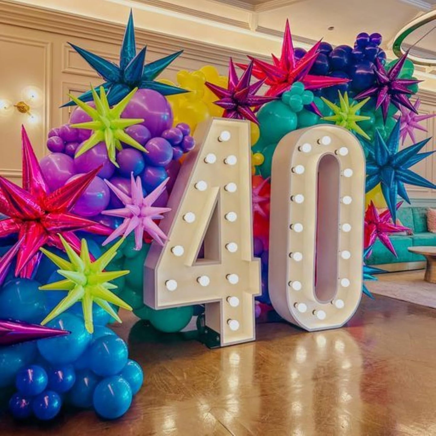 Colorful Star Balloons 12pcs, 27/22 Inch Foil Rainbow Star Explosion Balloons, Large Spike Mylar Cone Balloon, Multicolor Fireworks Shape Balloon Party Decor for Birthday Graduation