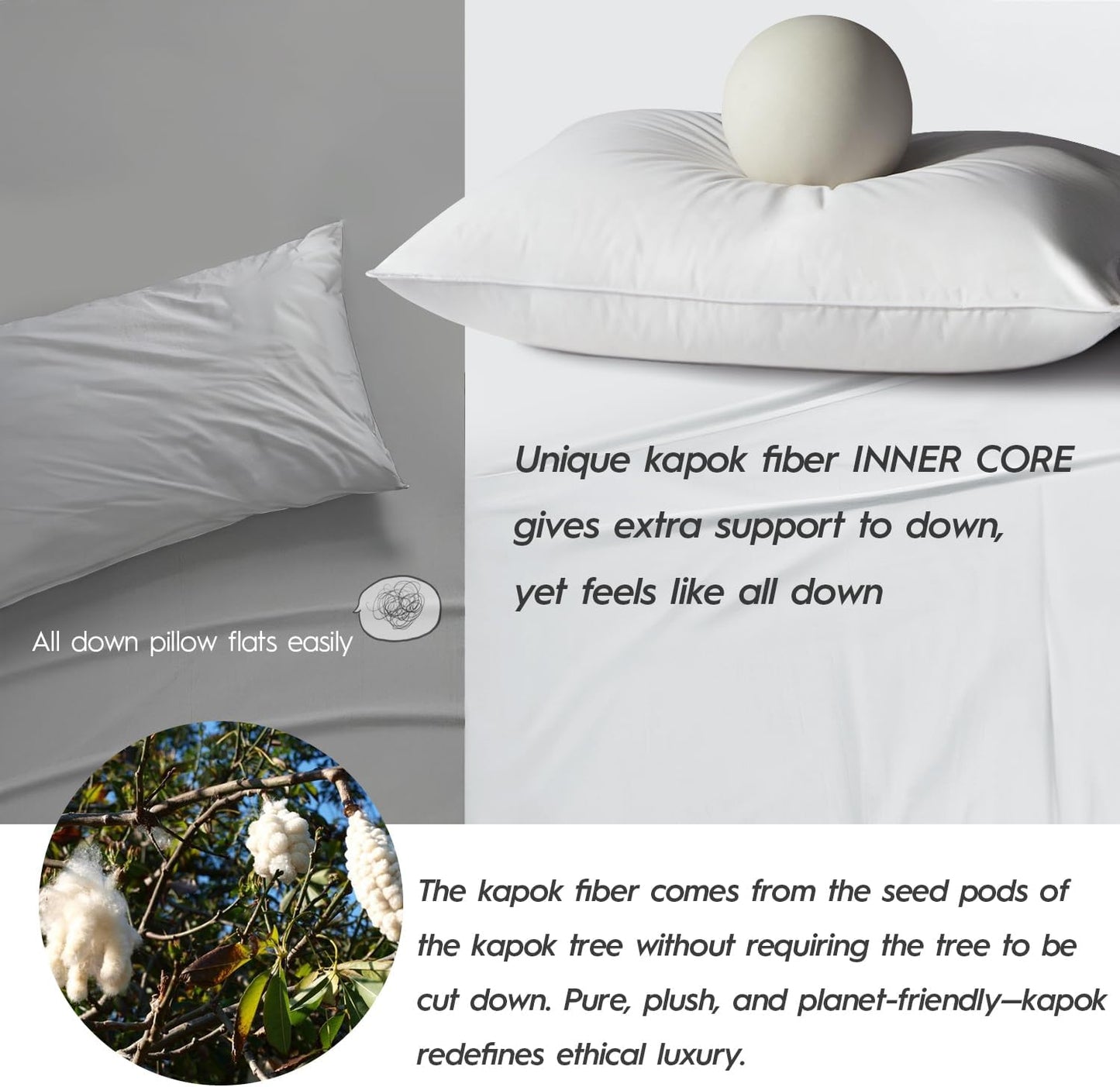 Globon Luxury Down Pillows Queen Size Set of 2 for Side Sleepers, 100% Cotton Shell Hotel Collection Bed Pillow for Sleeping, Firm Down Surrounded Feather Pillow 20" x 30"