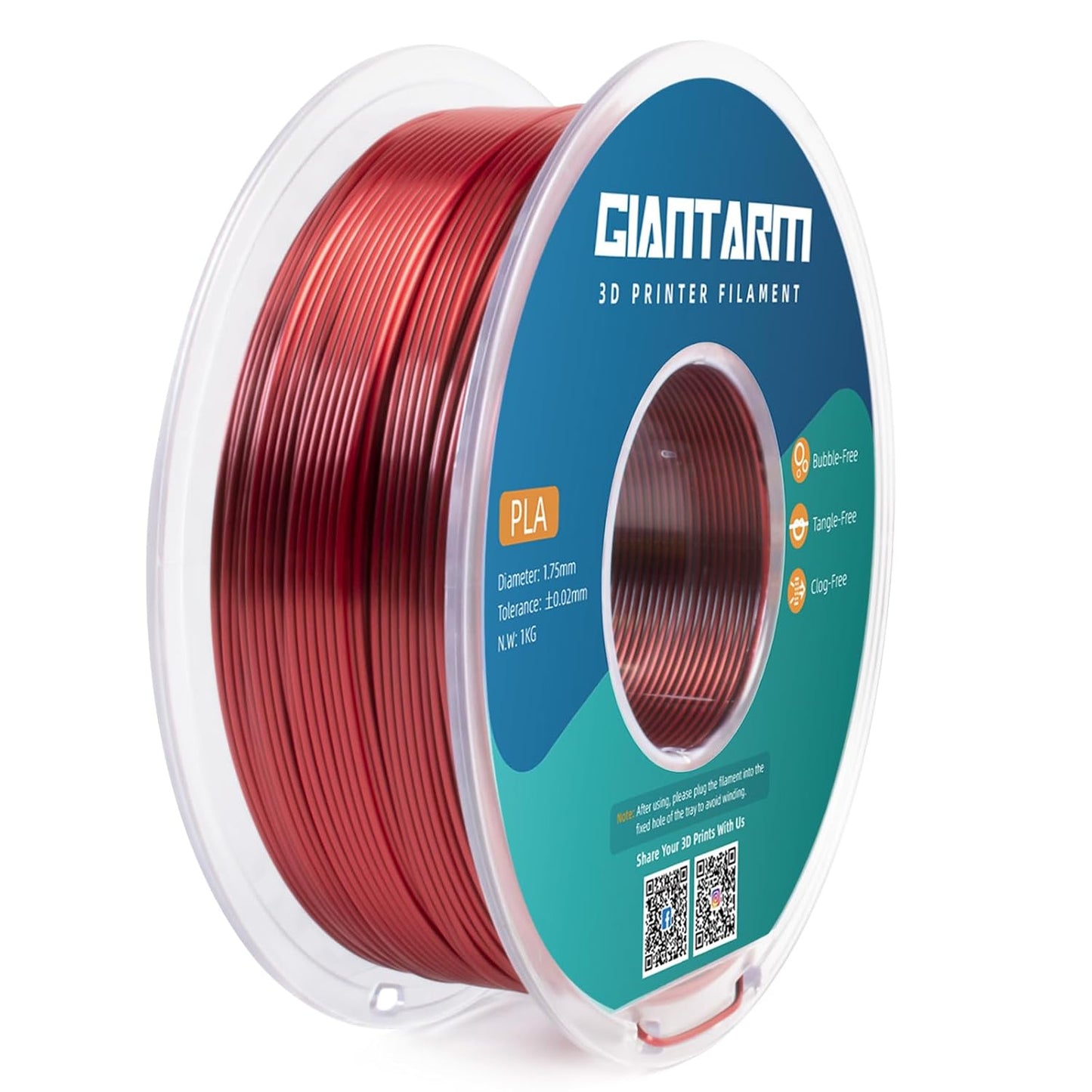 GIANTARM Dual Color PLA Filament, Silk PLA Filament 1.75mm +/-0.02mm,1KG Spool(2.2lbs) Vacuum Packaging, 3D Printing Filaments Fit Most FDM Printer