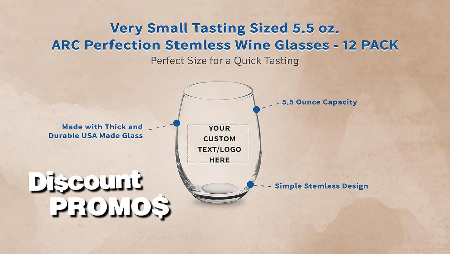 Custom Stemless Wine Glasses by ARC 5.5 oz. Set of 12, Personalized Bulk Pack - Perfect for Hotel, Bar, Restaurant or Lounge - Black