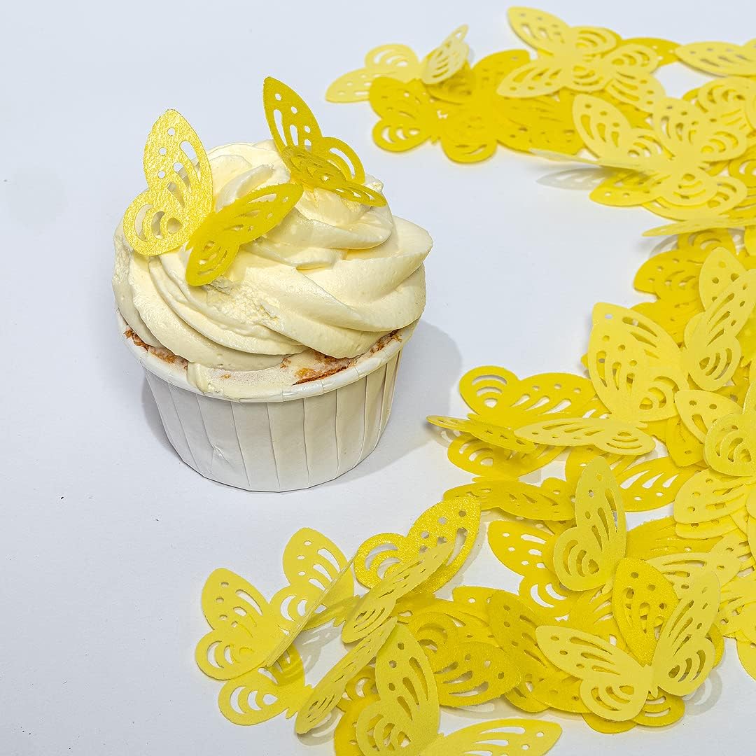 Edible Flowers -Edible leaves -Edible butterflies Wafer Paper Cake Cupcake Toppers for Decorating Rice Paper Food Decorations for Baking Girl Birthday Party (Yellow butterflies60)