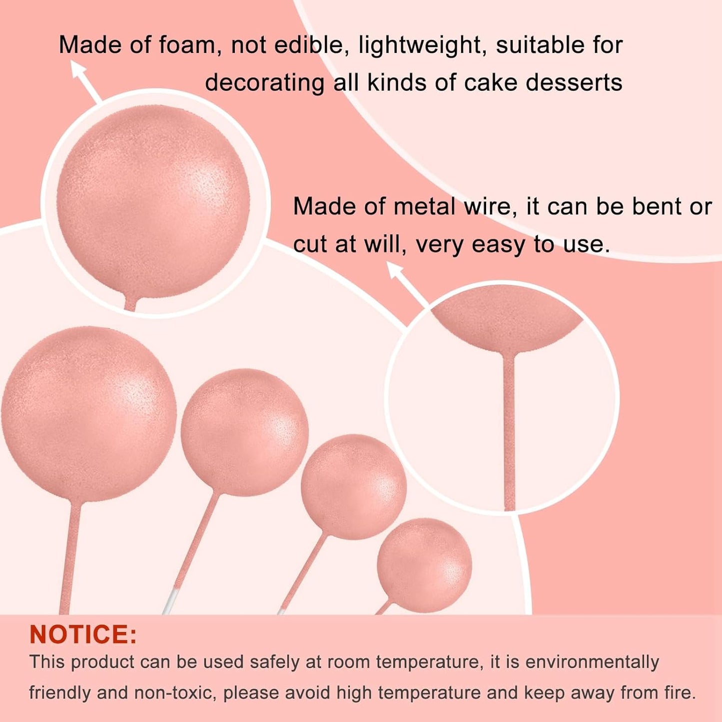 ASTARON 20 Pcs Ball Cake Topper Decorations Mini Balloons Cake Topper Sticks Rose Gold Balls Cake Picks Cake Topper Balls Cake Decorations for Wedding Birthday Cake Decorations