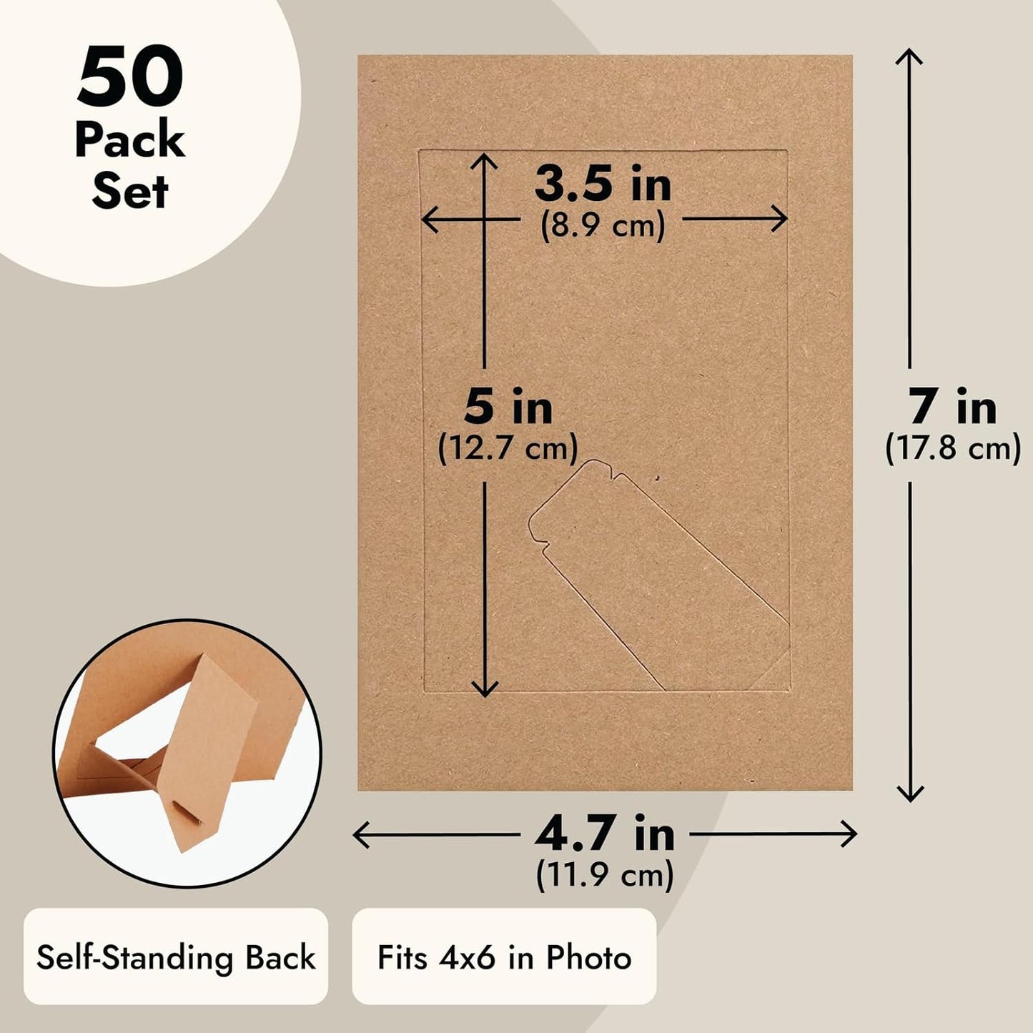 Juvale Brown Paper Frames - 4 x 6 in, 50 Pack, Classic - DIY Photo Frame Kit with Cardboard Easel Back for Tabletop Display & Bulk Craft Projects