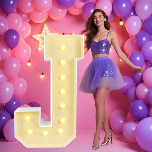 Marquee Light Up Letters: 4FT Large Decorative Signs for Party Decorations Baby Shower Birthday Wedding Engagement Anniversary, 4 Feet Tall Pre-Cut DIY Foamboard Letter J - Easy to Assemble