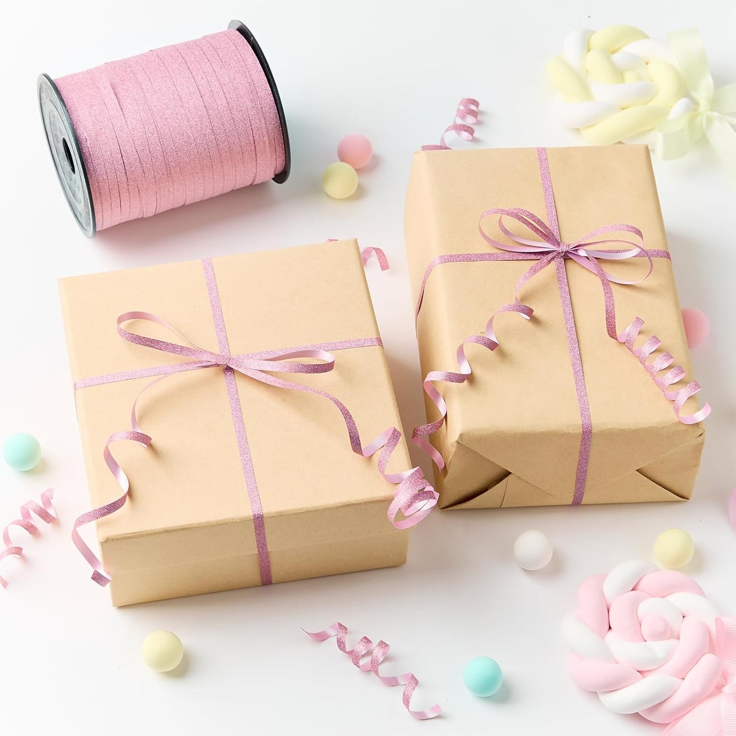500 Yards Glitter Pink Curling Ribbon-Balloon String-Balloon Ribbon Roll for Party Decoration, Gift Wrapping, Wedding, Art Crafts, Florist Flower