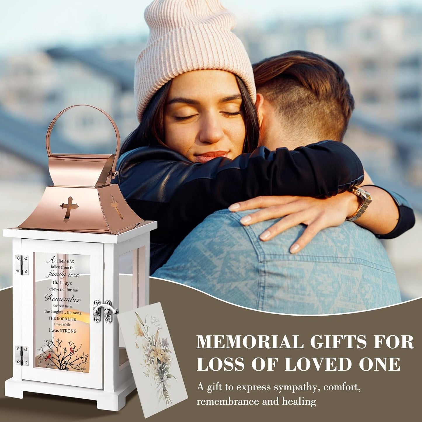 Memorial Lantern, Sympathy Bereavement Gifts Ideas for Loss of Loved One Mother Father Sister Brother, Remembrance Funeral Gifts in Memory of Loved One with LED Candle
