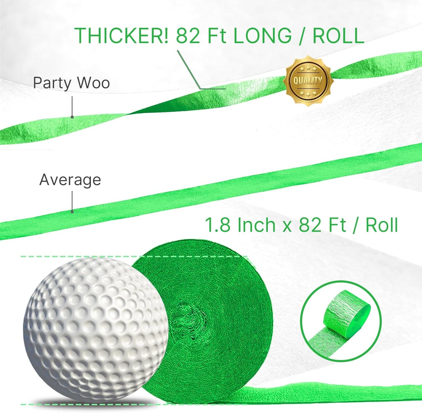 PartyWoo Crepe Paper Streamers 4 Rolls 328ft, Pack of Crepe Paper Light Green and Grass Green Streamers Party Decorations, Crepe Paper for Birthday Decorations, Party Decorations (1.8 In x 82 Ft/Roll)