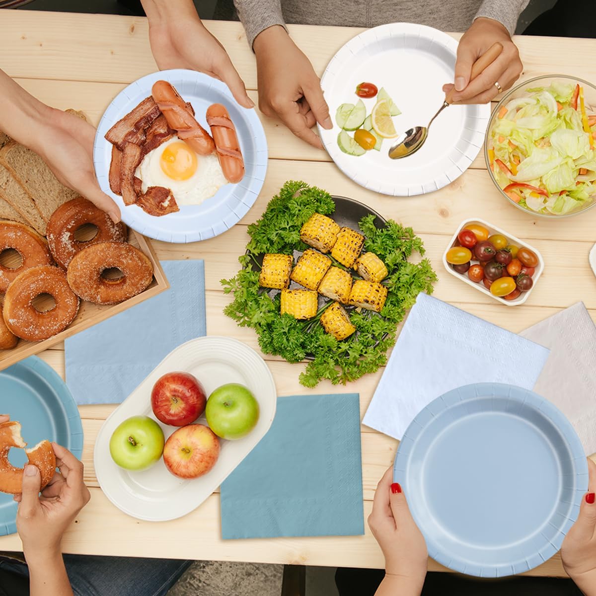 CMUSKO Blue Birthday Decorations - 150pcs Dusty Blue Gradient Plates & Napkins Kit Serves 50 for Dusty Theme Baby Shower,Wedding, Bridal Shower