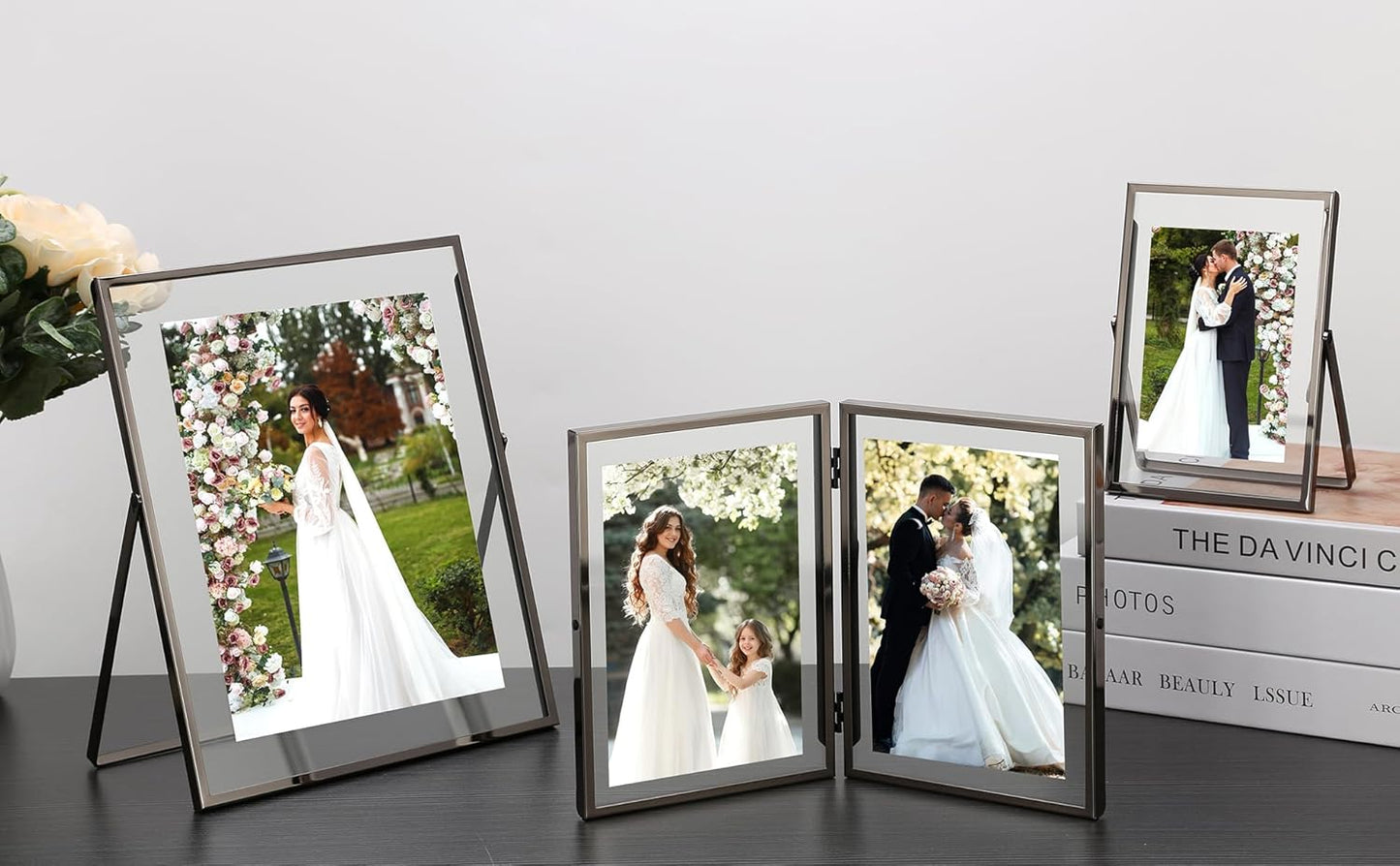 Charcoal Black 5x7'' Floating Frame Set of 2,For Photo Sizes 3.5x5'',4x 6'',Metal Frames for Tabletop,Shelf Display, for Gift Choice Wedding,Christmas,Birthady,Home or Office Decor.