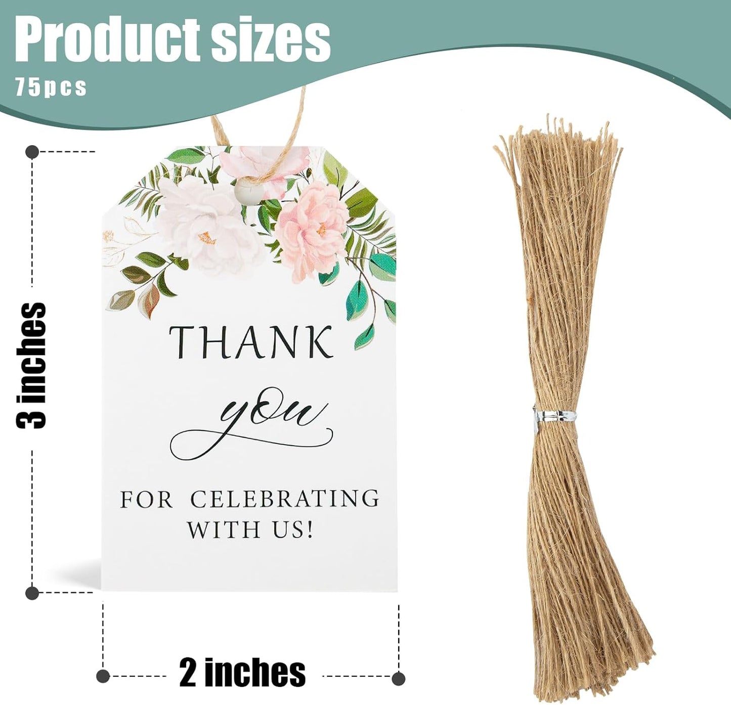SallyFashion 75PCS Thank You Gift Tags, 2x3inch Floral Personalized Gift Tags with String for Wedding Birthdays Party Favors Baby Shower Bridal Shower