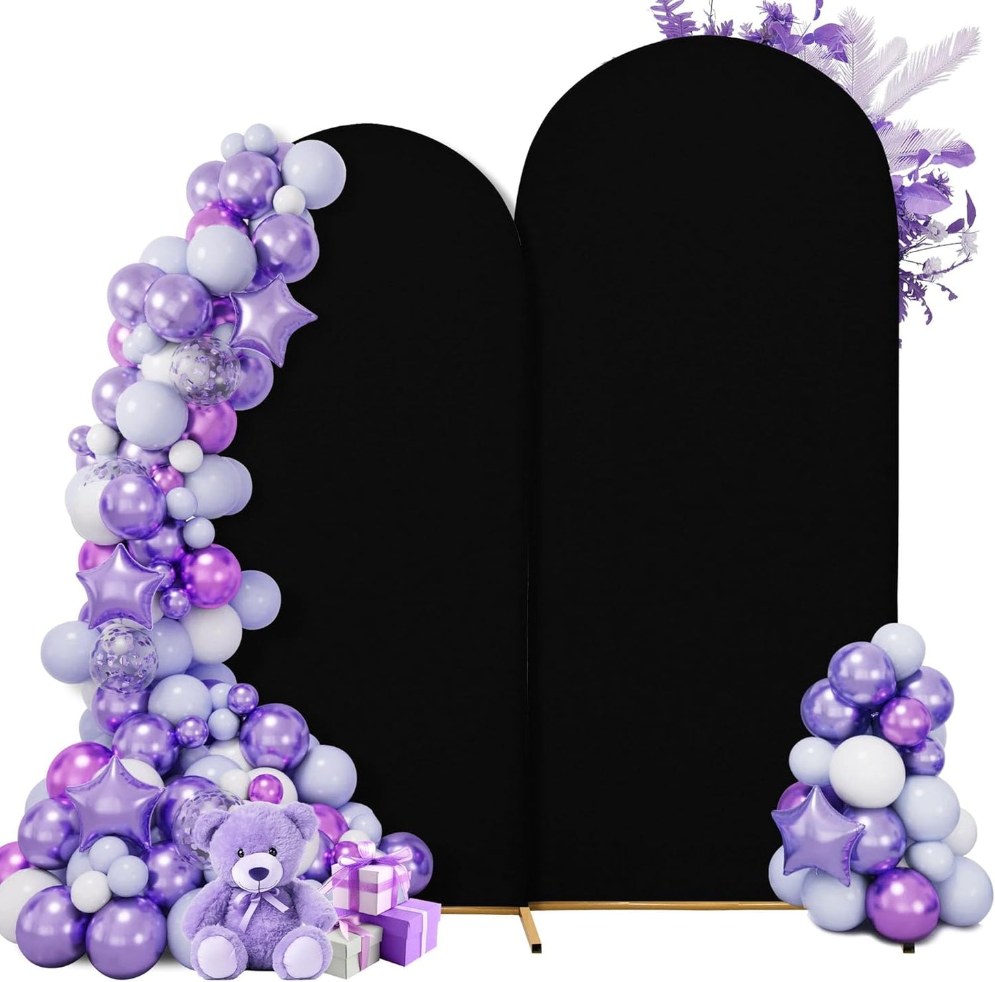 Wedding Arch Cover Spandex Arch Backdrop Cover 7.2FT,6FT Set of 2 Arch Covers Stretchy Backdrop for Wedding Birthday Party Decoration Baby Shower Banquet (Black)