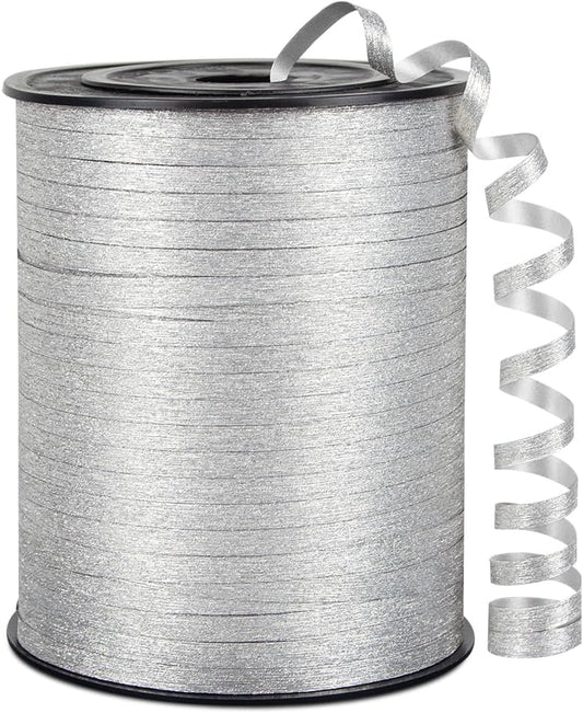 KMER LIFE Silvery Glitter Curling Ribbon, 1/5" Wide x 500 Yards Christmas Curling Ribbons for Gift Wrapping, Party Decoration, Balloon String, Crafting, Balloon Ribbons for Florist Flower (1 Roll)