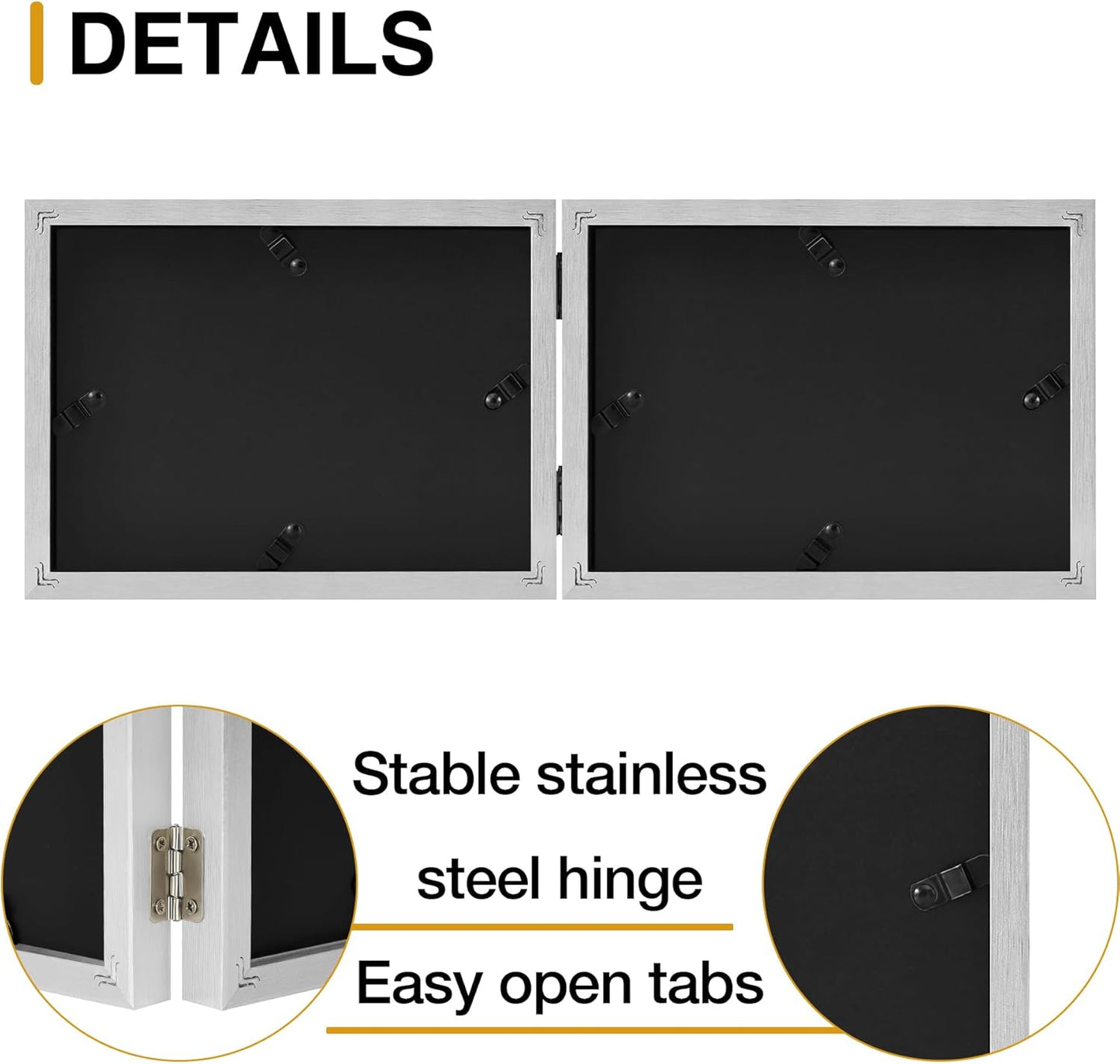 decorUhome Double 6x4 Picture Frame Horizontal, Engineered Wood Bifold Photo Frame with Plexiglass for Tabletop Display, 6x4, Silver