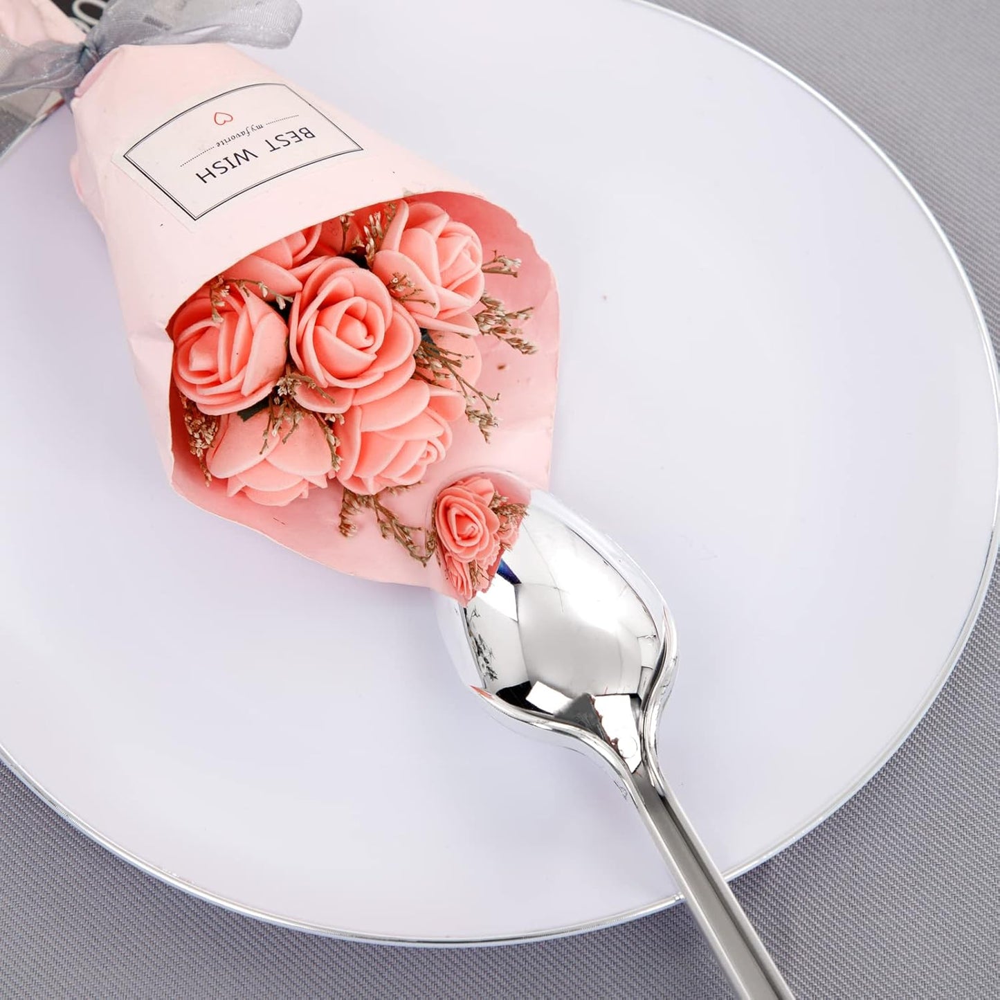 KIRE 100PCS Silver Plastic Plates - Heavy Duty White Disposable Plates with Silver Rim for Party/Wedding - Include 50Pcs 10.25inch Dinner Plates and 50Pcs 7.5inch Dessert Plates for Christmas